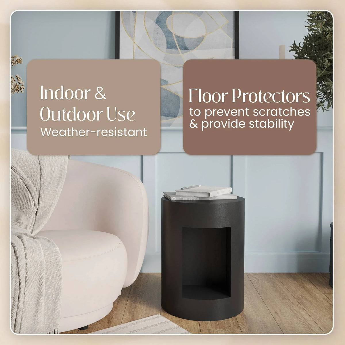Nook 14" Wide Round Fiberstone Side Table With Open Storage Compartment - Elax Furniture