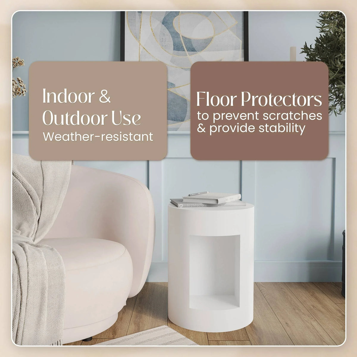 Nook 14" Wide Round Fiberstone Side Table With Open Storage Compartment - Elax Furniture