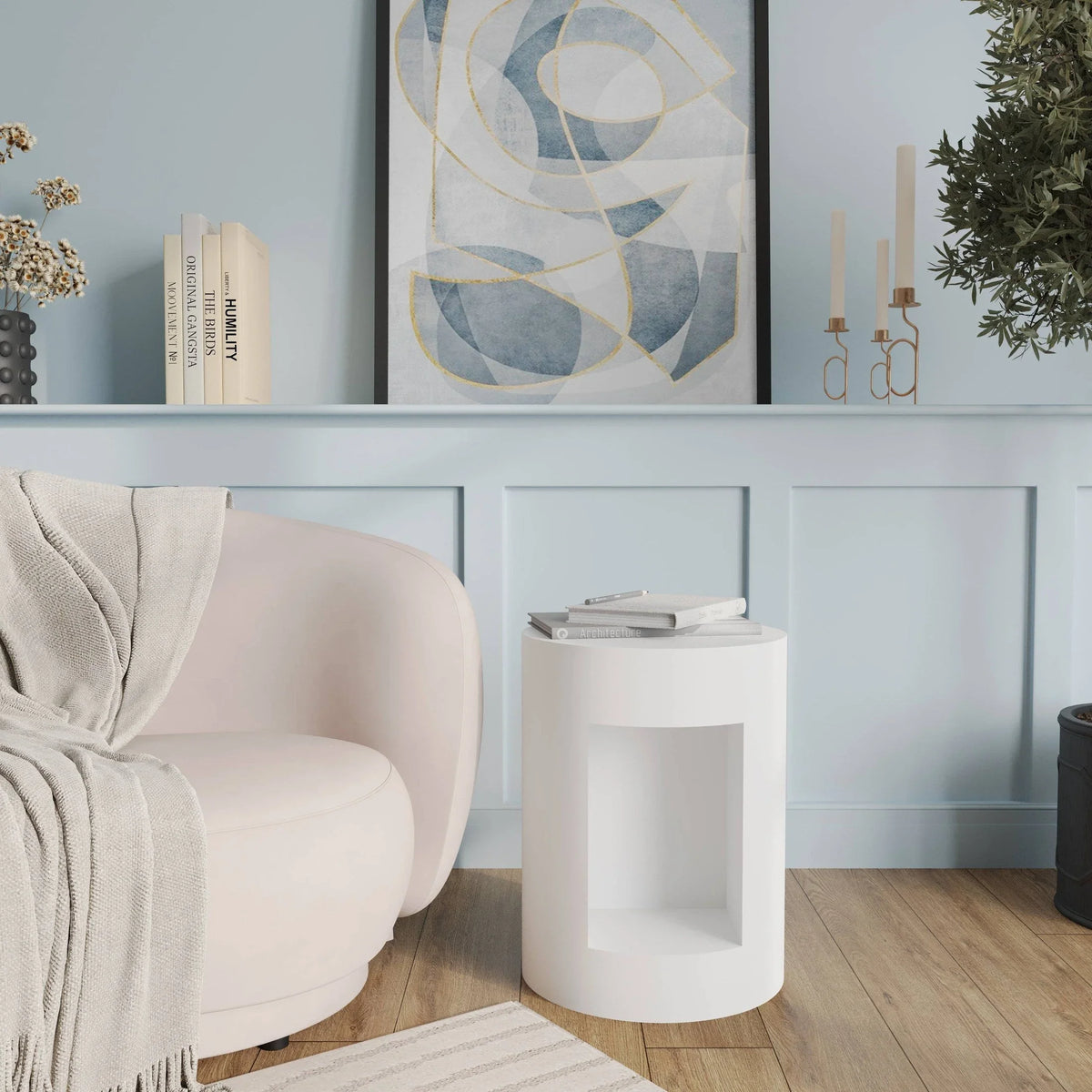 Nook 14" Wide Round Fiberstone Side Table With Open Storage Compartment - Elax Furniture