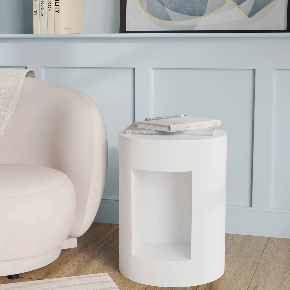 Nook 14" Wide Round Fiberstone Side Table With Open Storage Compartment - Elax Furniture