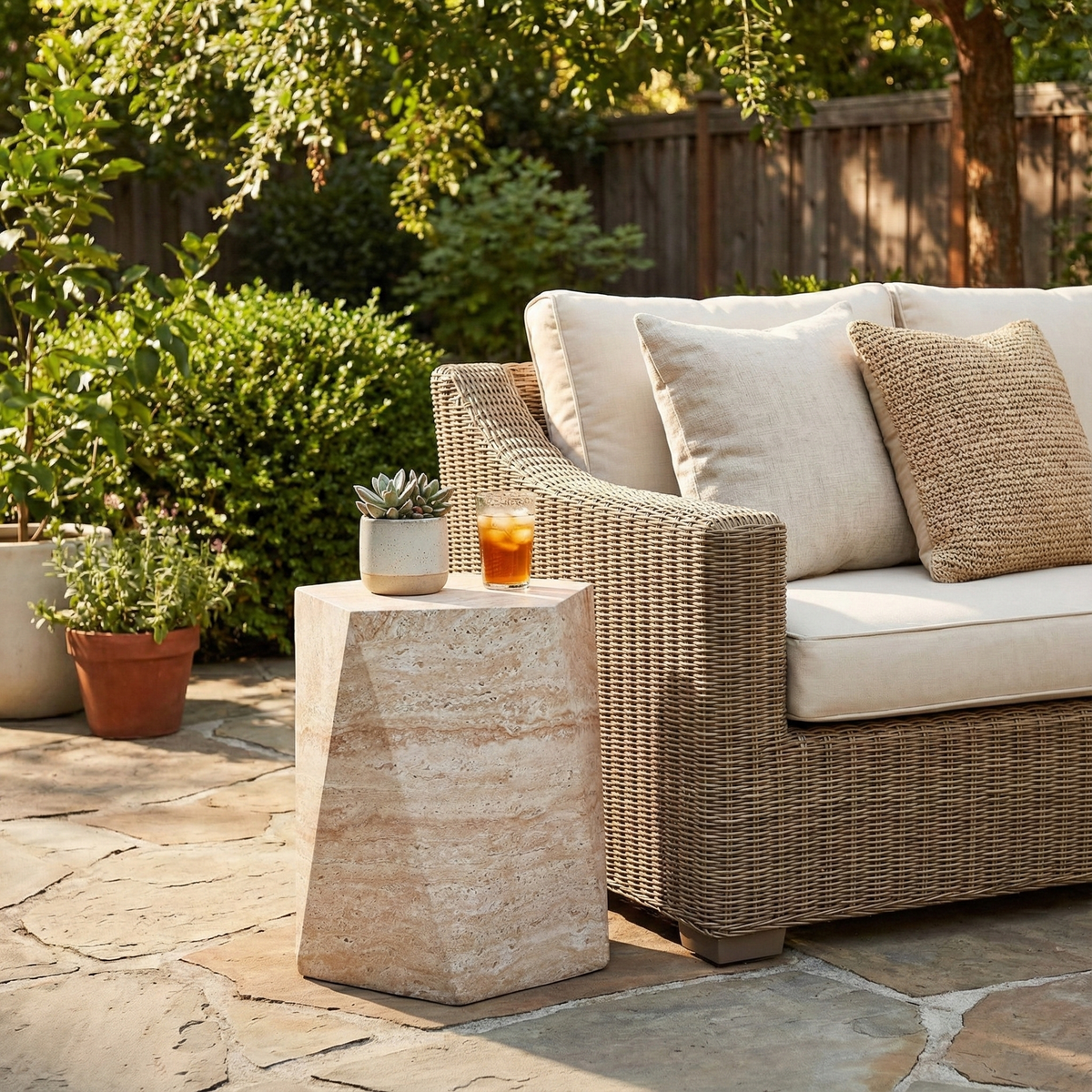 Nexovo Modern Round Fiberstone Side Table β Indoor Outdoor Accent Table