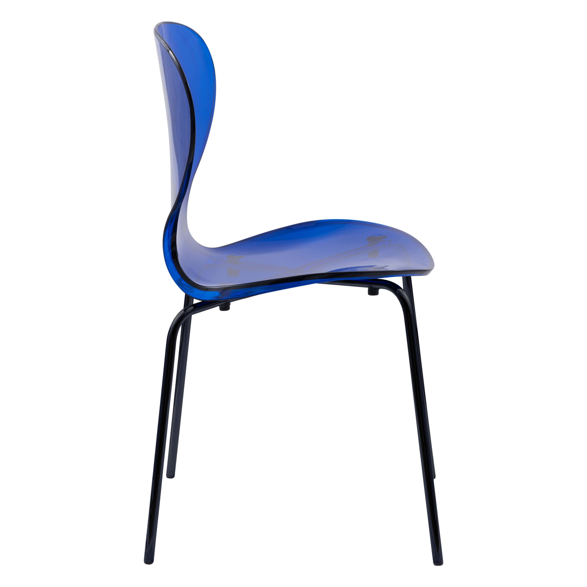Oyster Modern Stackable Dining Side Chair with Chrome/White/Black Stainless Steel Legs Black Transparent Blue Dining Chair Leisuremod
