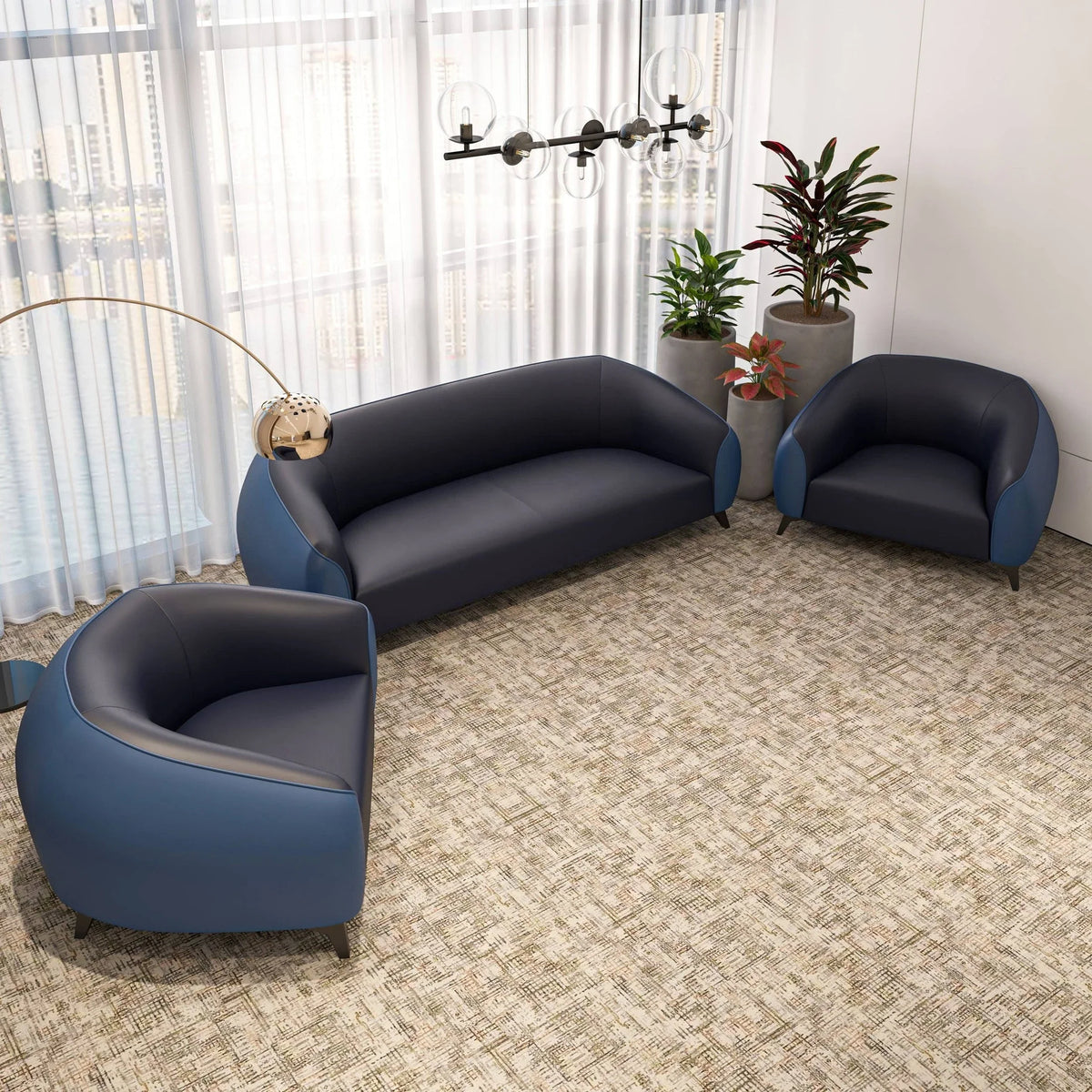 Opula 3-Piece Leather Sofa Set with Solid Wood Frame and Stainless Steel Legs - Elax Furniture