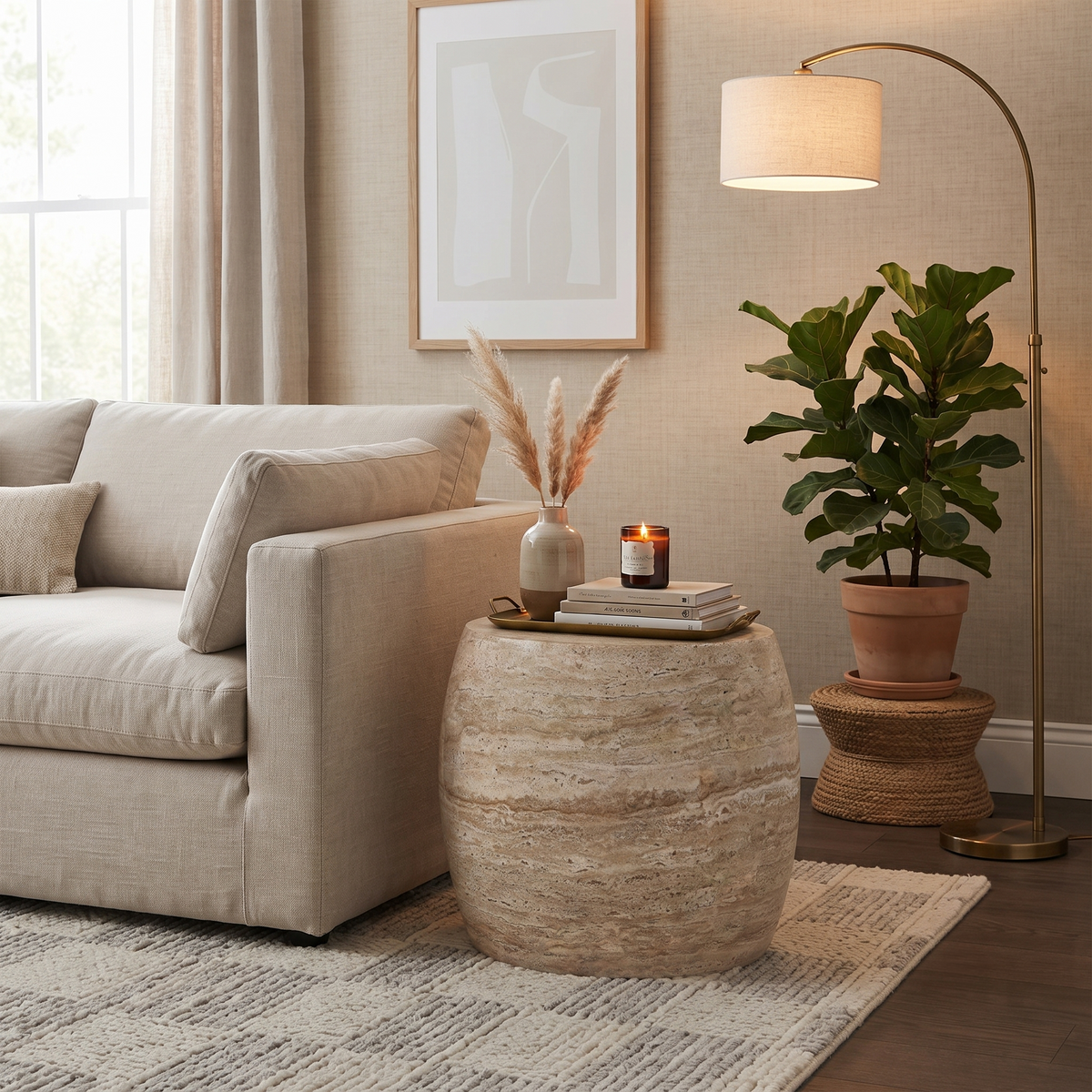 Petra End/Side Table in Fiberstone Barrel Shape Design