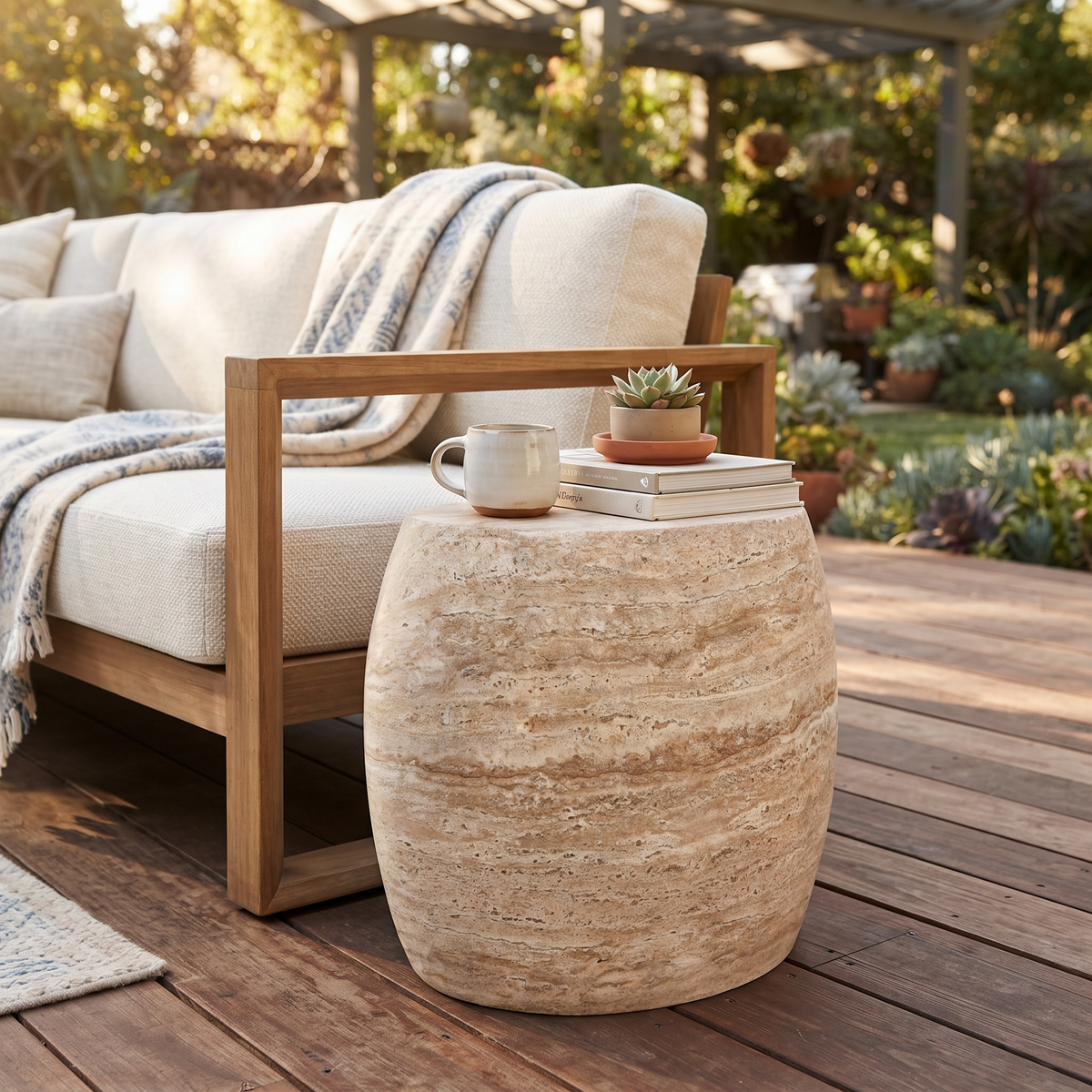 Petra End/Side Table in Fiberstone Barrel Shape Design