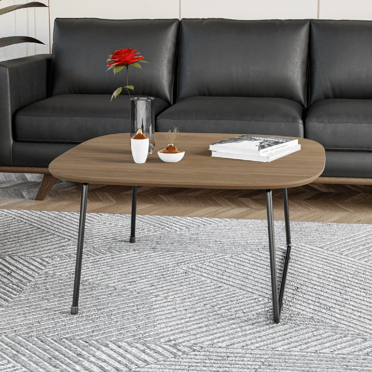 Pemborke Square Coffee Table with Oak Wood Table Top and Iron Frame - Elax Furniture