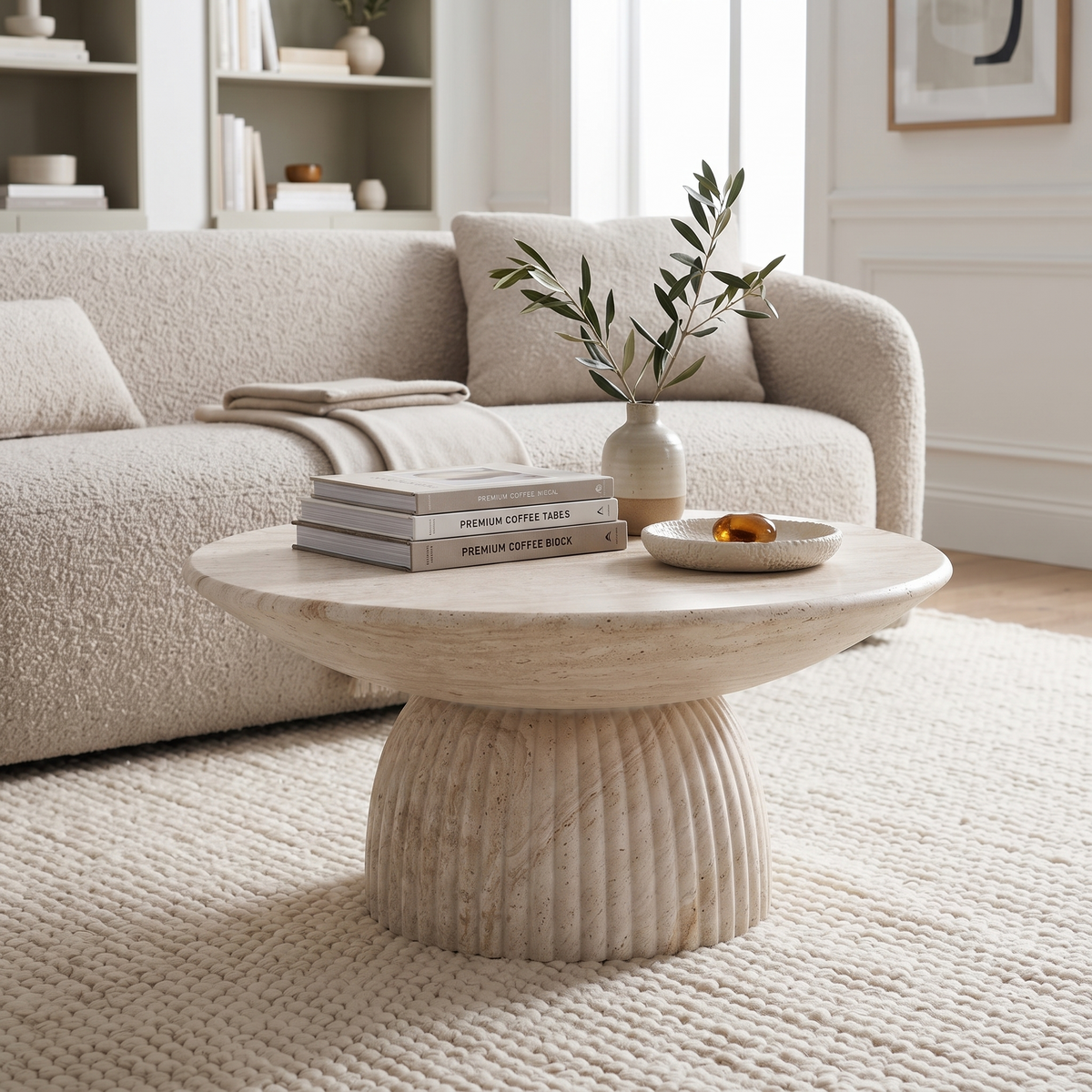 Quarry Round Coffee Table in Fiberstone With Pedestal Base