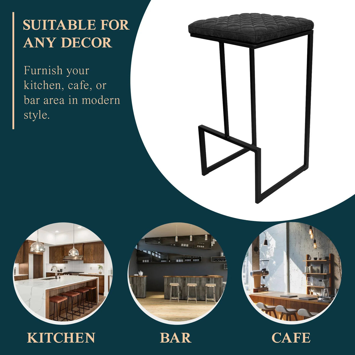 Quincy Quilted Stitched Leather Bar Stools With Metal Frame - Elax Furniture