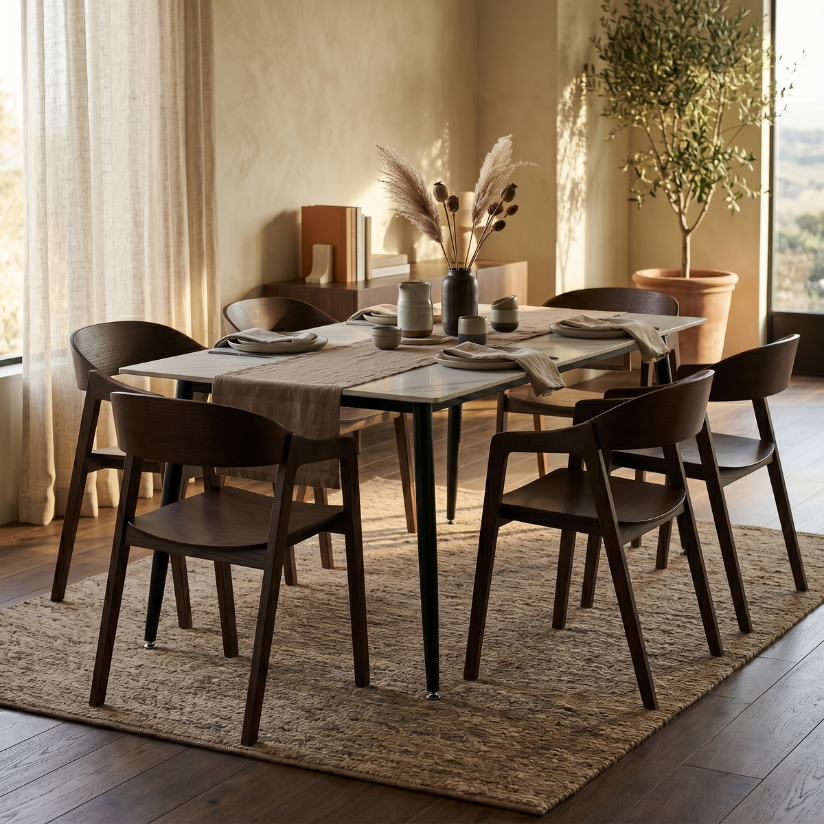 Rivo Dining Chairs in Sturdy Oak Wood with Open Back Design and Armrests
