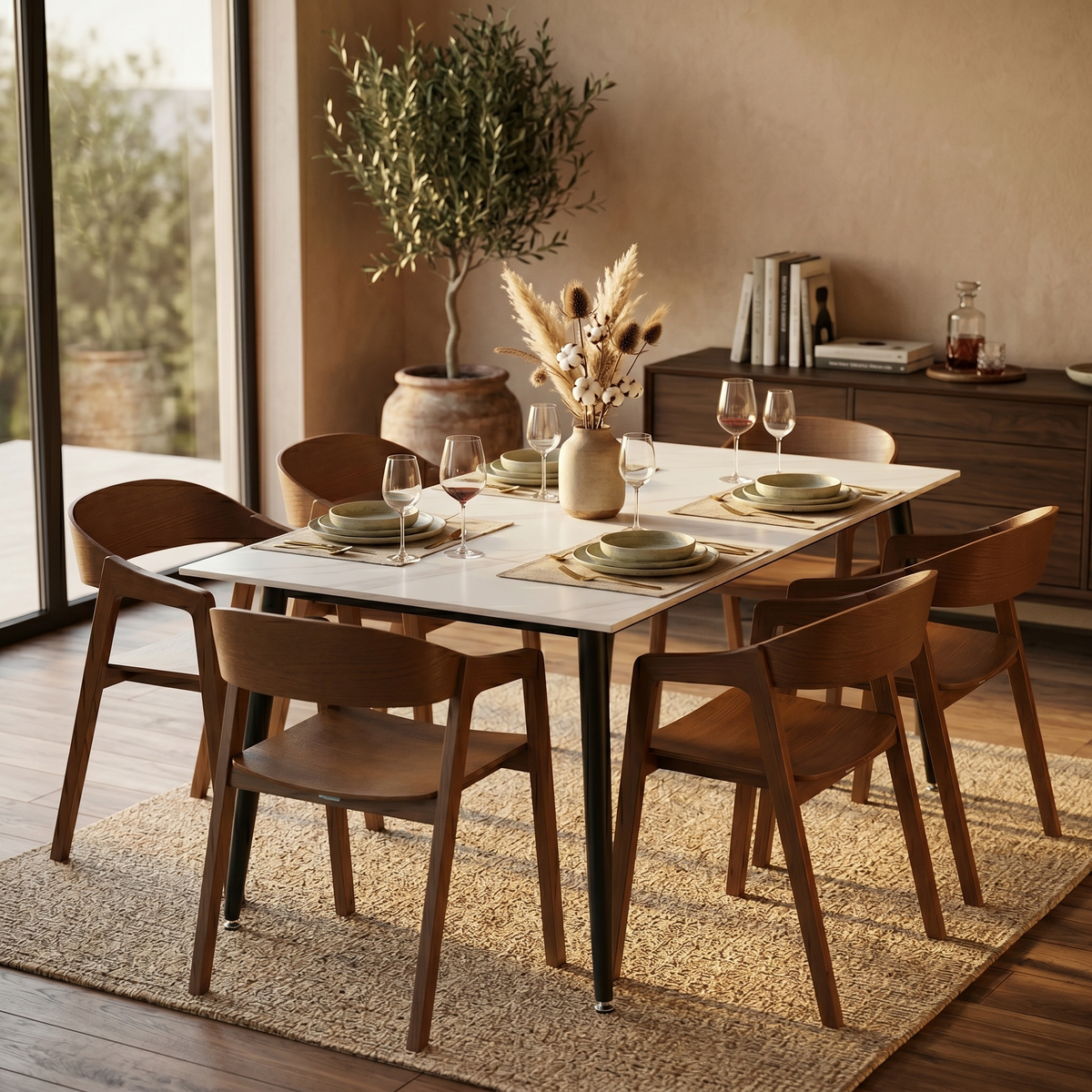 Rivo Dining Chairs in Sturdy Oak Wood with Open Back Design and Armrests