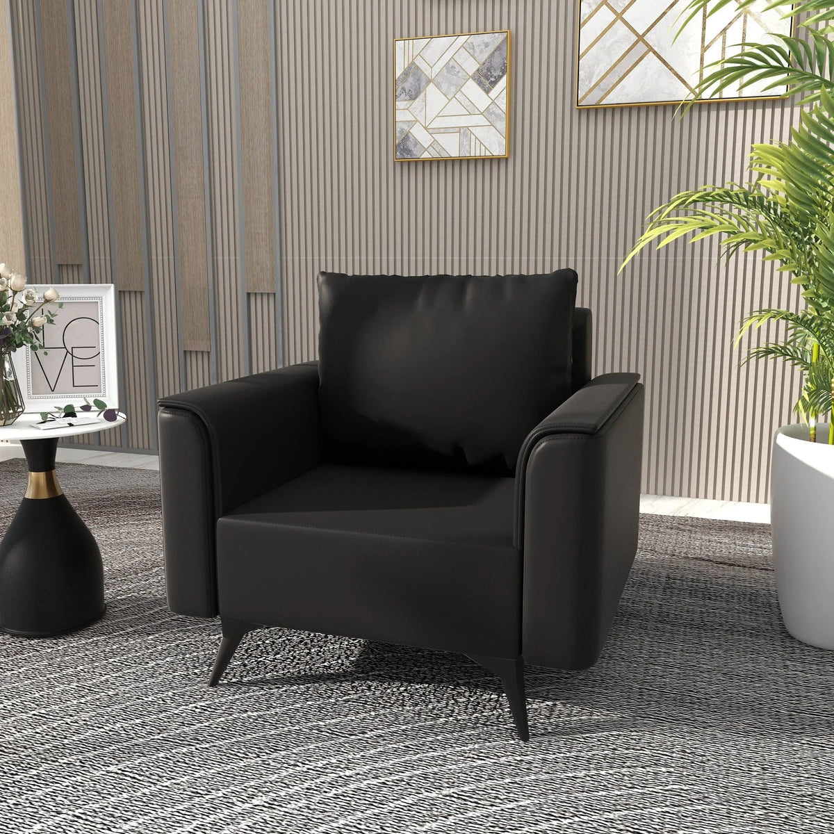Rusk Leather Single-Seater Sofa with Stainless Steel Legs and Removable Cushions - Elax Furniture