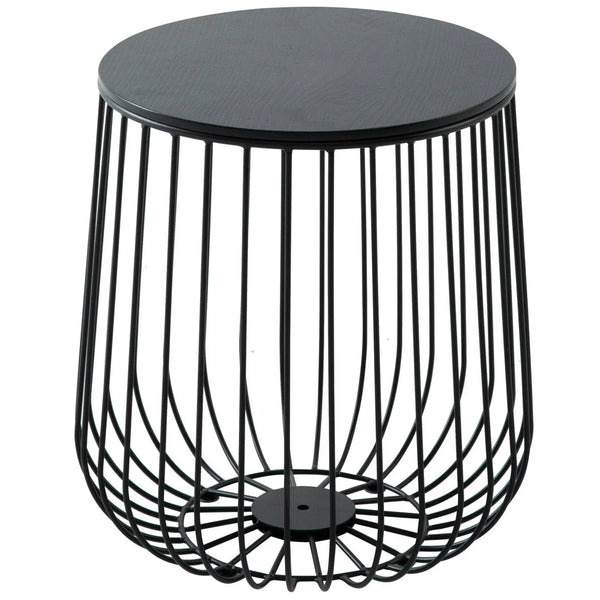 Runswick Round End Table Wood Tabletop With Steel Drum Base for Storage - Elax Furniture