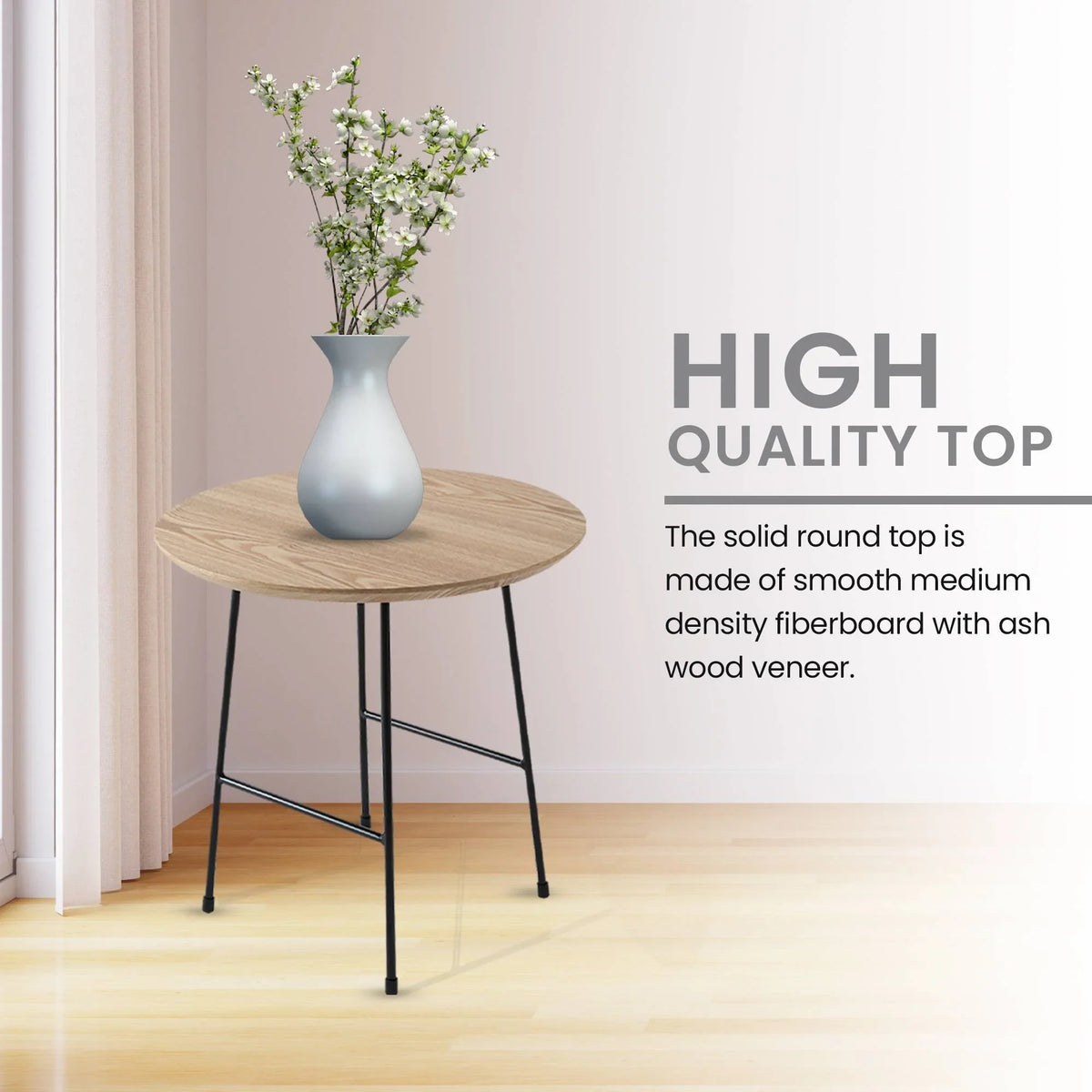 Rossmore Round Side Table with MDF Wood Tabletop in Black Steel - Elax Furniture