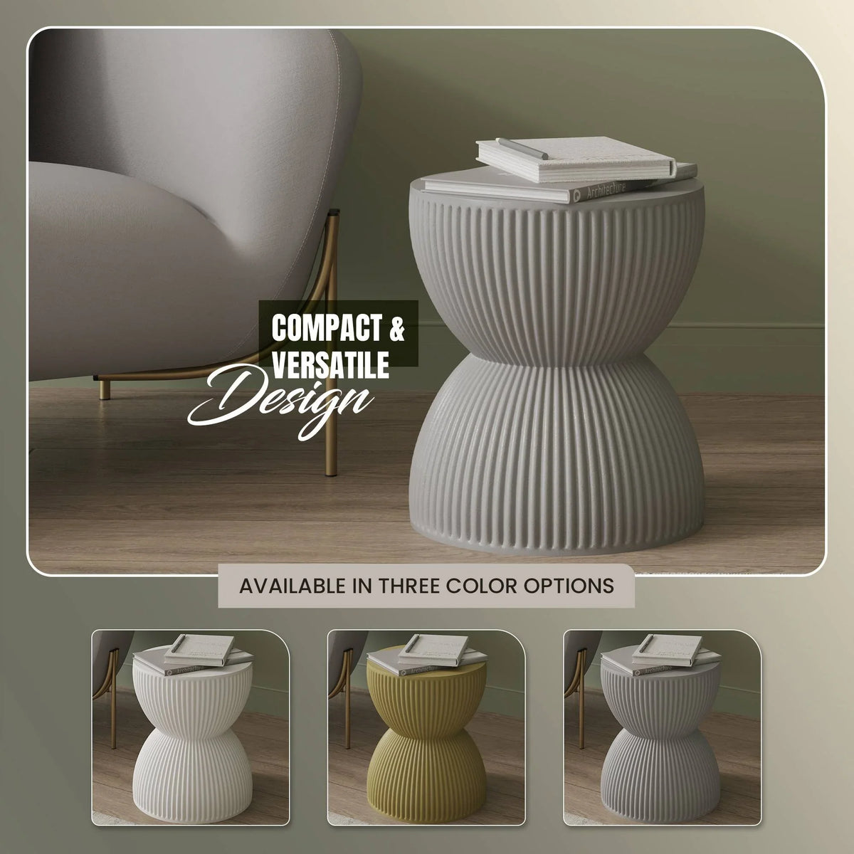 Spire 15" Wide Round Side Fiberstone Table With Hourglass Design - Elax Furniture