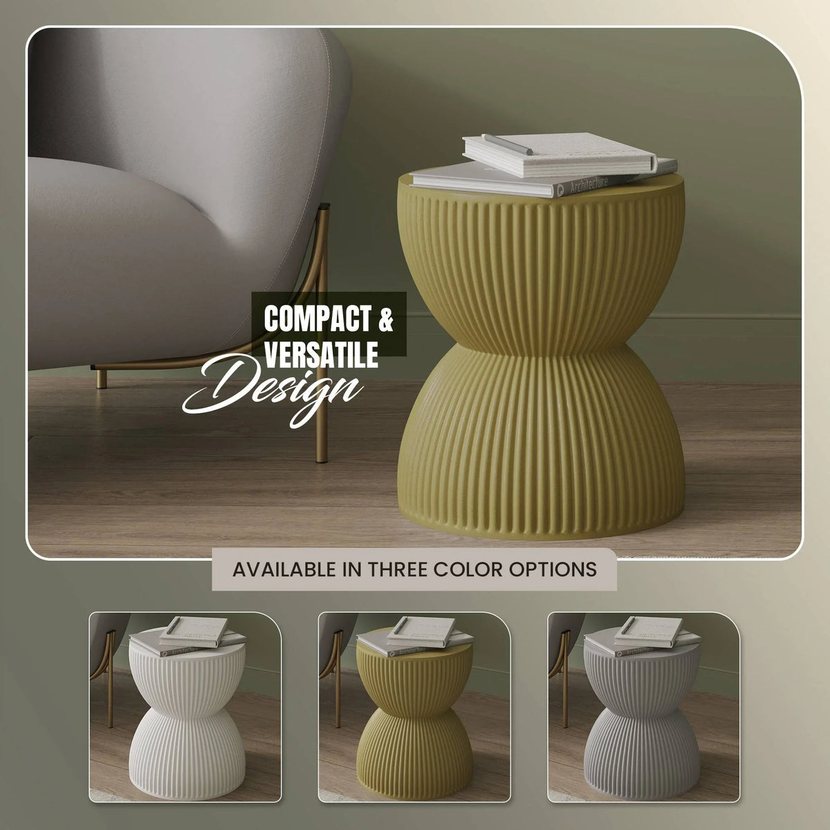 Spire 15" Wide Round Side Fiberstone Table With Hourglass Design - Elax Furniture