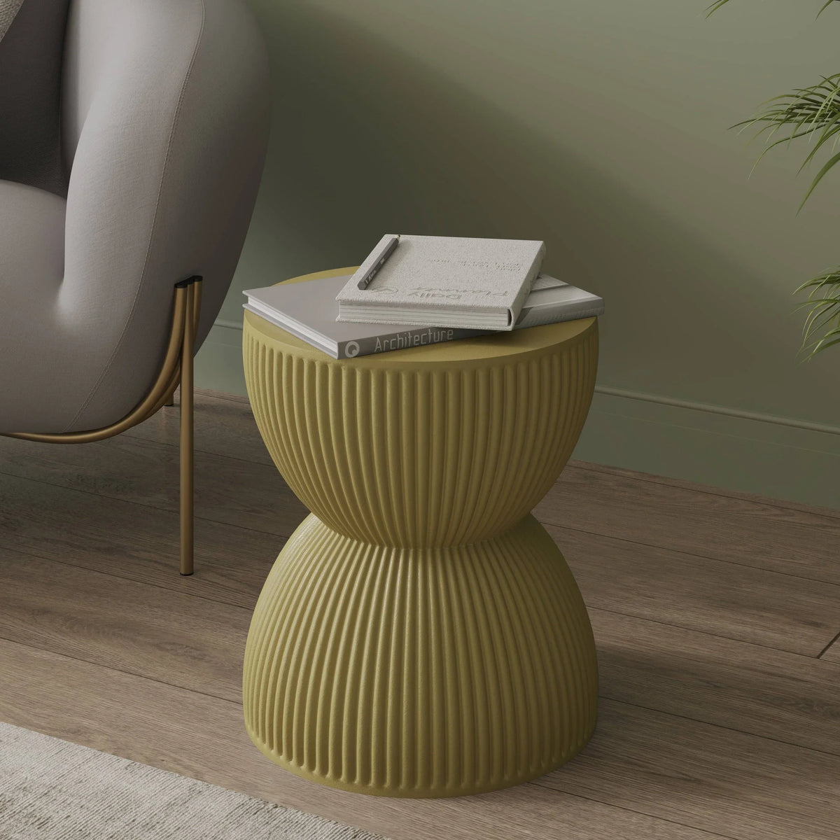 Spire 15" Wide Round Side Fiberstone Table With Hourglass Design - Elax Furniture