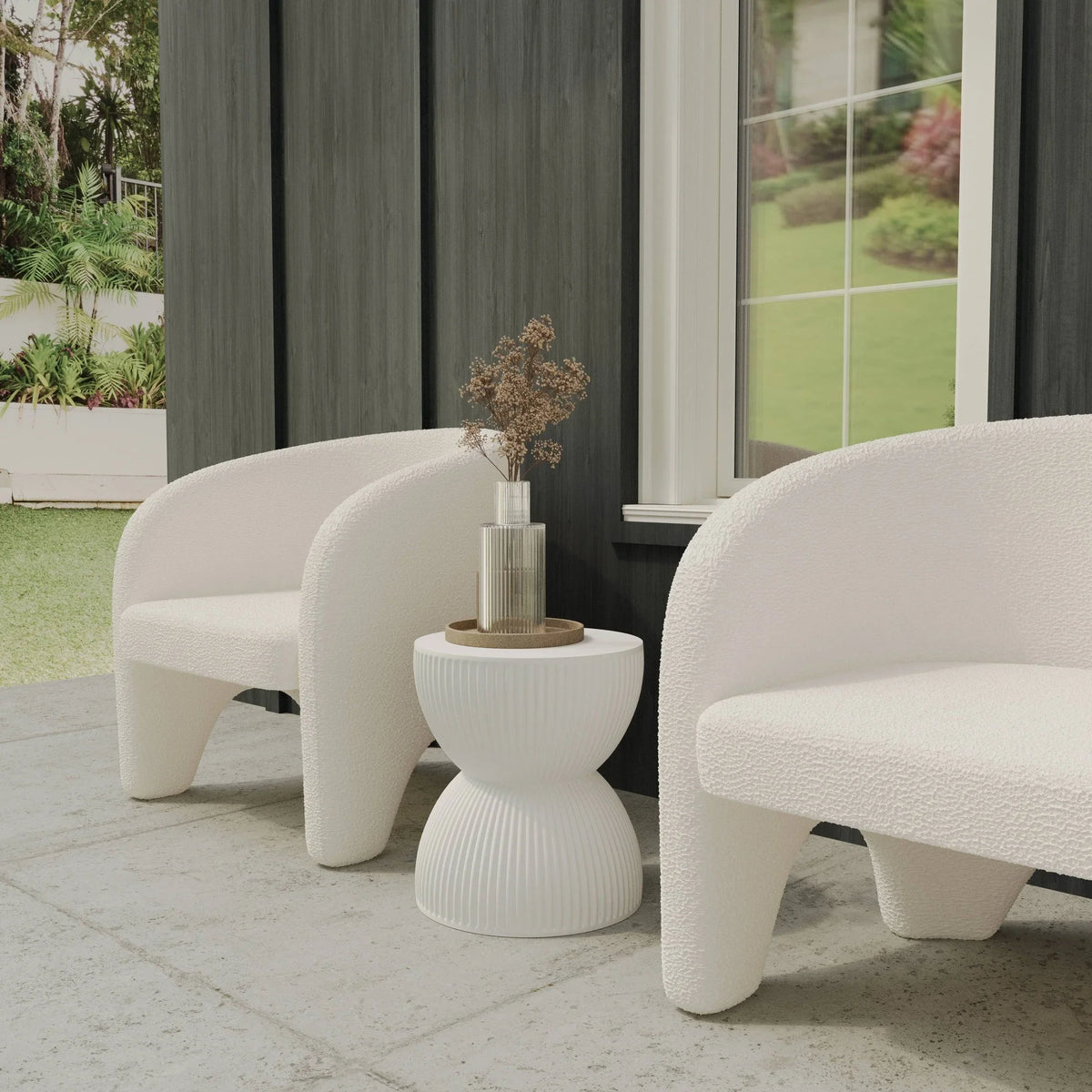Spire 15" Wide Round Side Fiberstone Table With Hourglass Design - Elax Furniture
