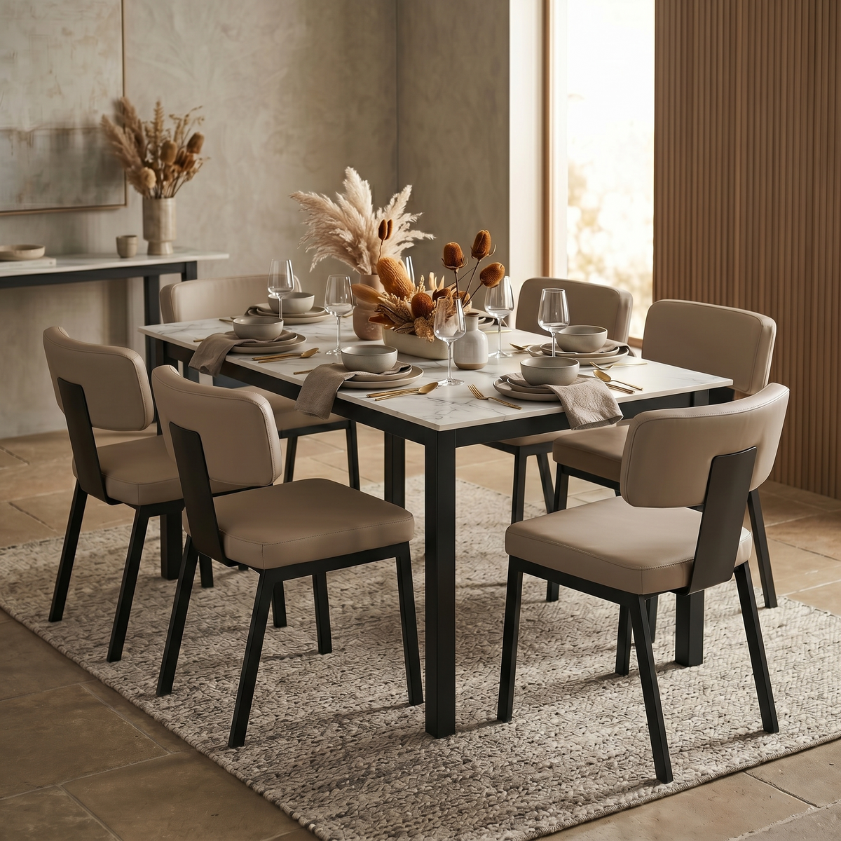 Teres Dining Chair with Leather Upholstery and Steel Legs