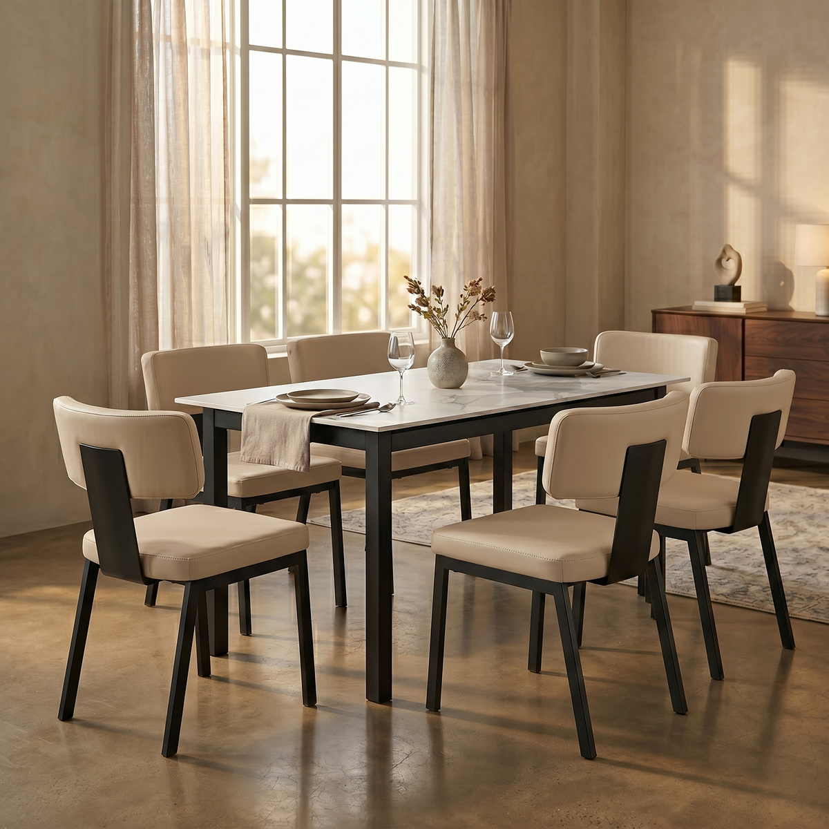 Teres Dining Chair with Leather Upholstery and Steel Legs