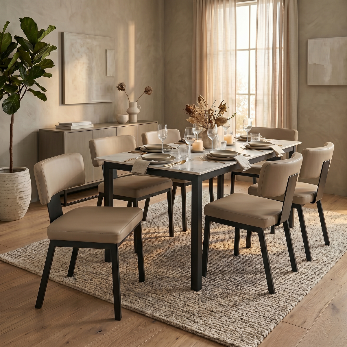 Teres Dining Chair with Leather Upholstery and Steel Legs