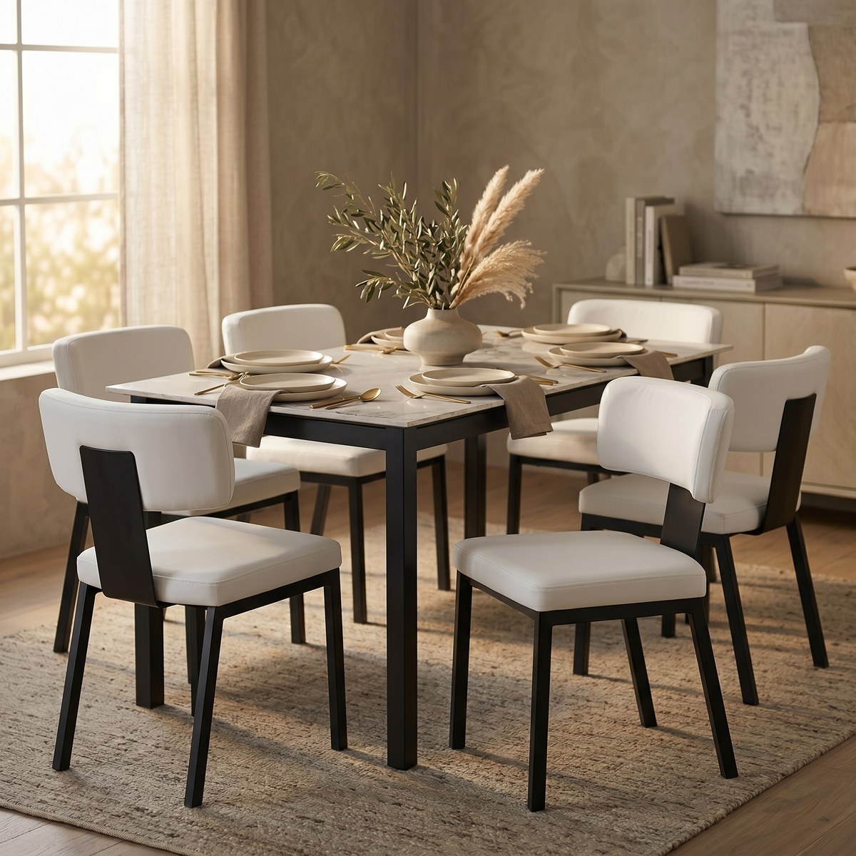 Teres Dining Chair with Leather Upholstery and Steel Legs