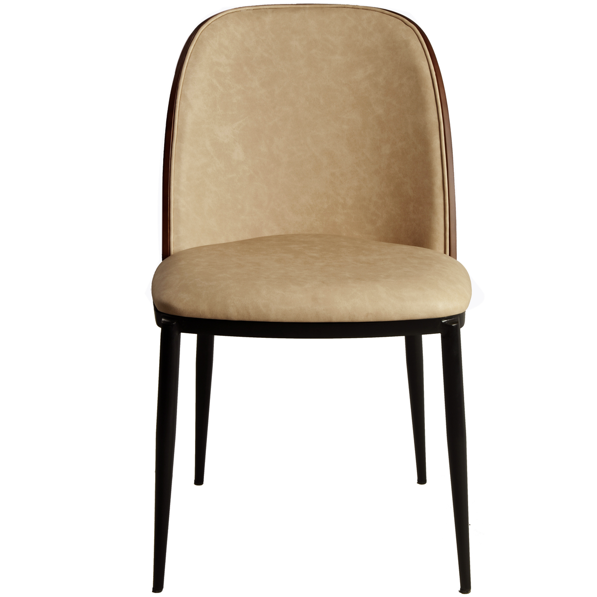 Tule Dining Side Chair with Upholstered Seat and Powder-Coated Steel Frame Black Walnut Light Brown Dining Chair Leisuremod