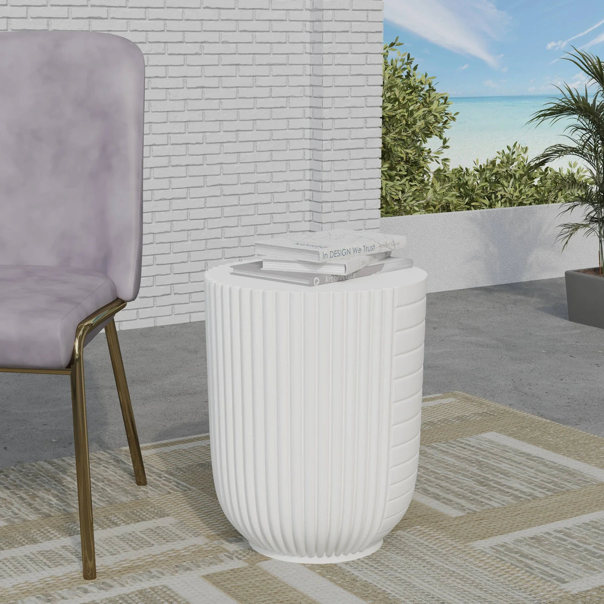 Trove 14" Wide Round Side Fiberstone Table With Ribbed Design - Elax Furniture