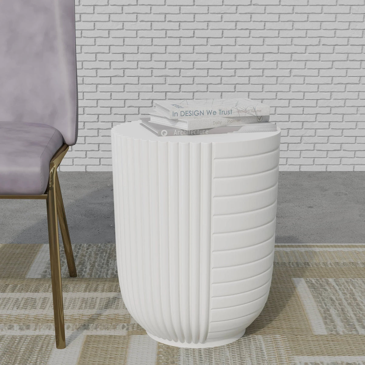 Trove 14" Wide Round Side Fiberstone Table With Ribbed Design - Elax Furniture