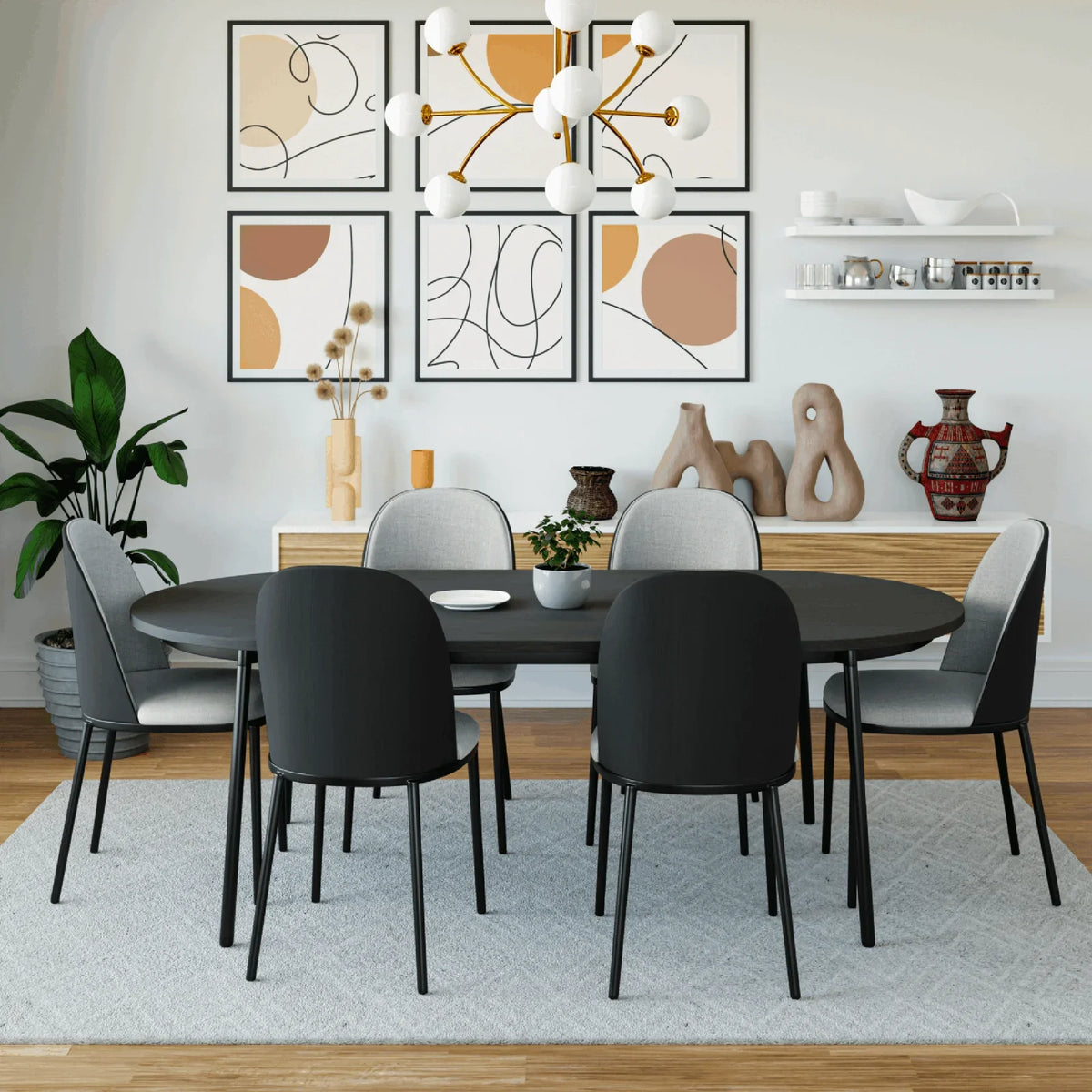 Tule 71" Oval Dining Table with MDF Tabletop and Black Steel Legs - Elax Furniture