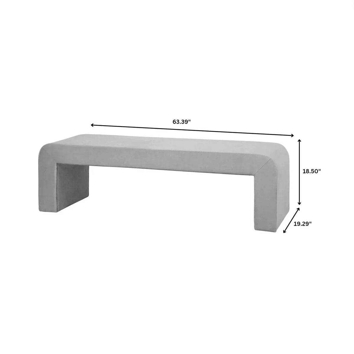 Vint 63" Wide Upholstered Bench in Boucle/Velvet with Curved Waterfall Design - Elax Furniture