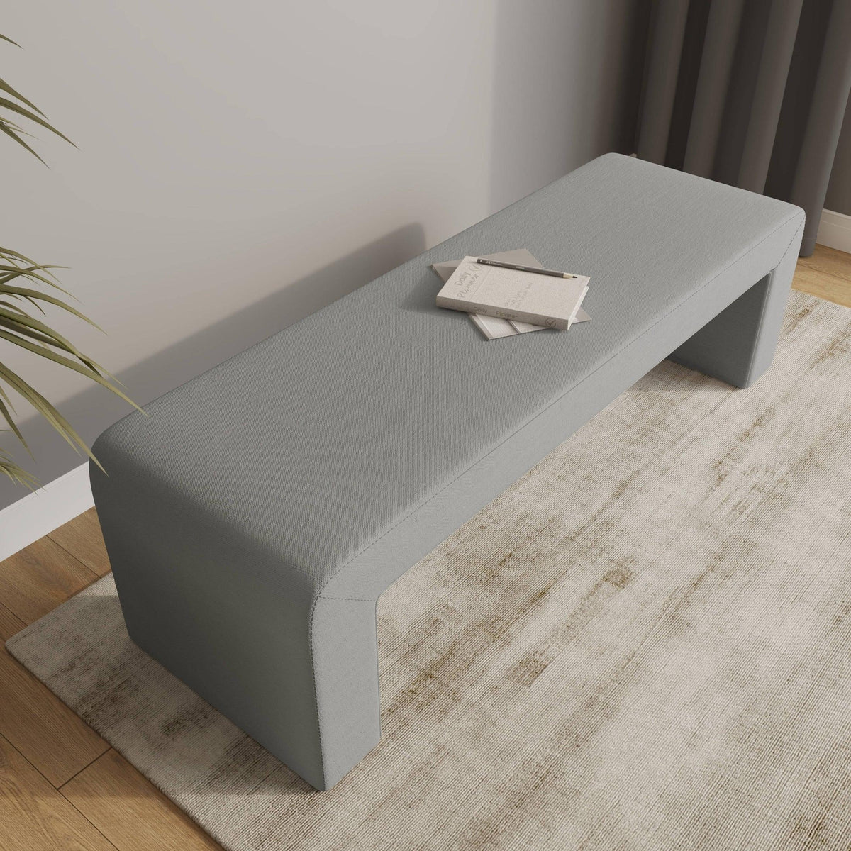 Vint 63" Wide Upholstered Bench in Boucle/Velvet with Curved Waterfall Design - Elax Furniture