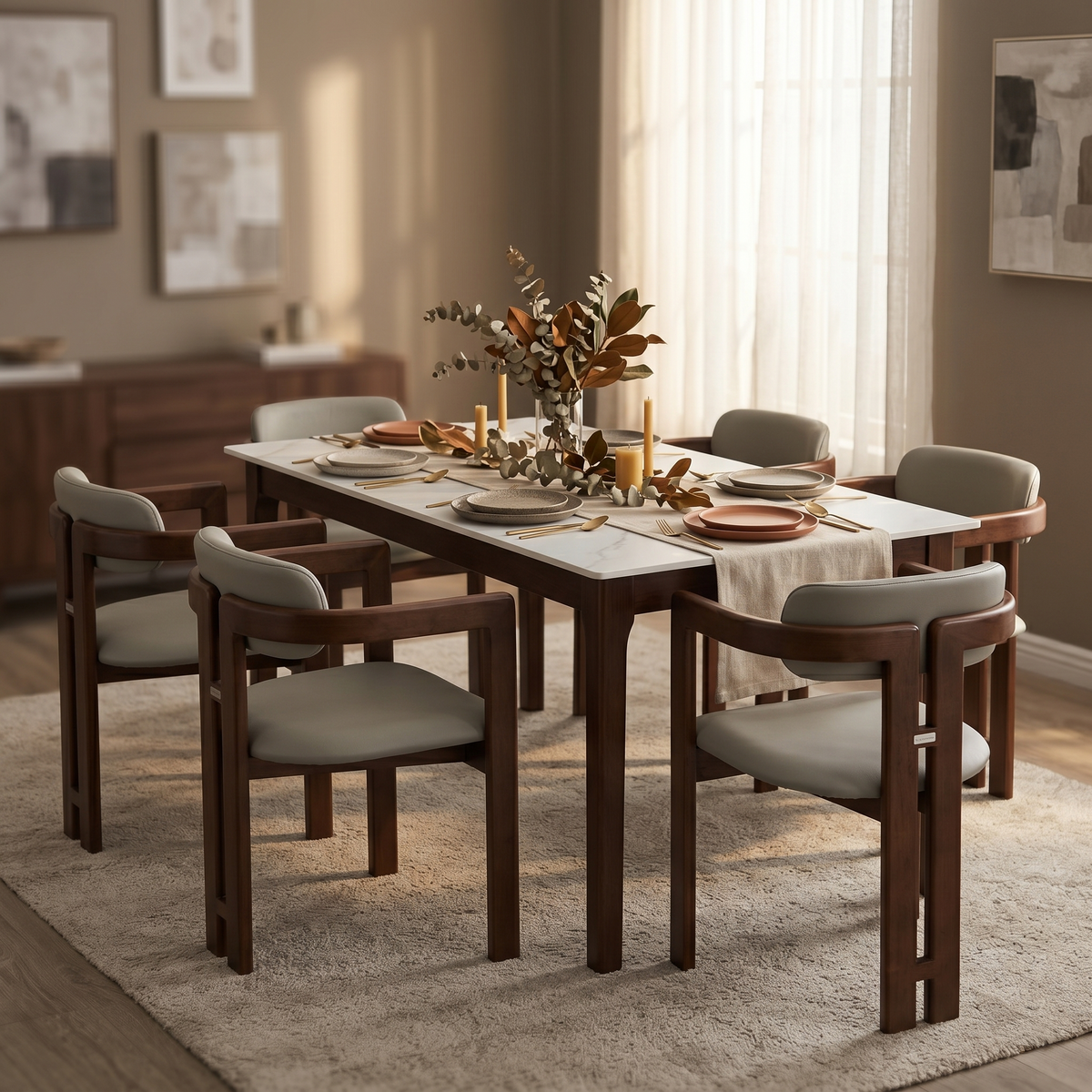 Velo Series Dining Chair with Upholstered Leather and Rubberwood Legs