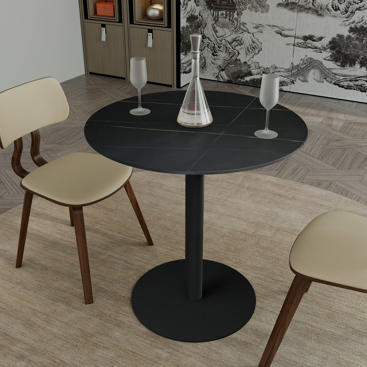 Vail Collection Dining Table Black/Gold Base With 27"/36" Round Stone Top - Elax Furniture