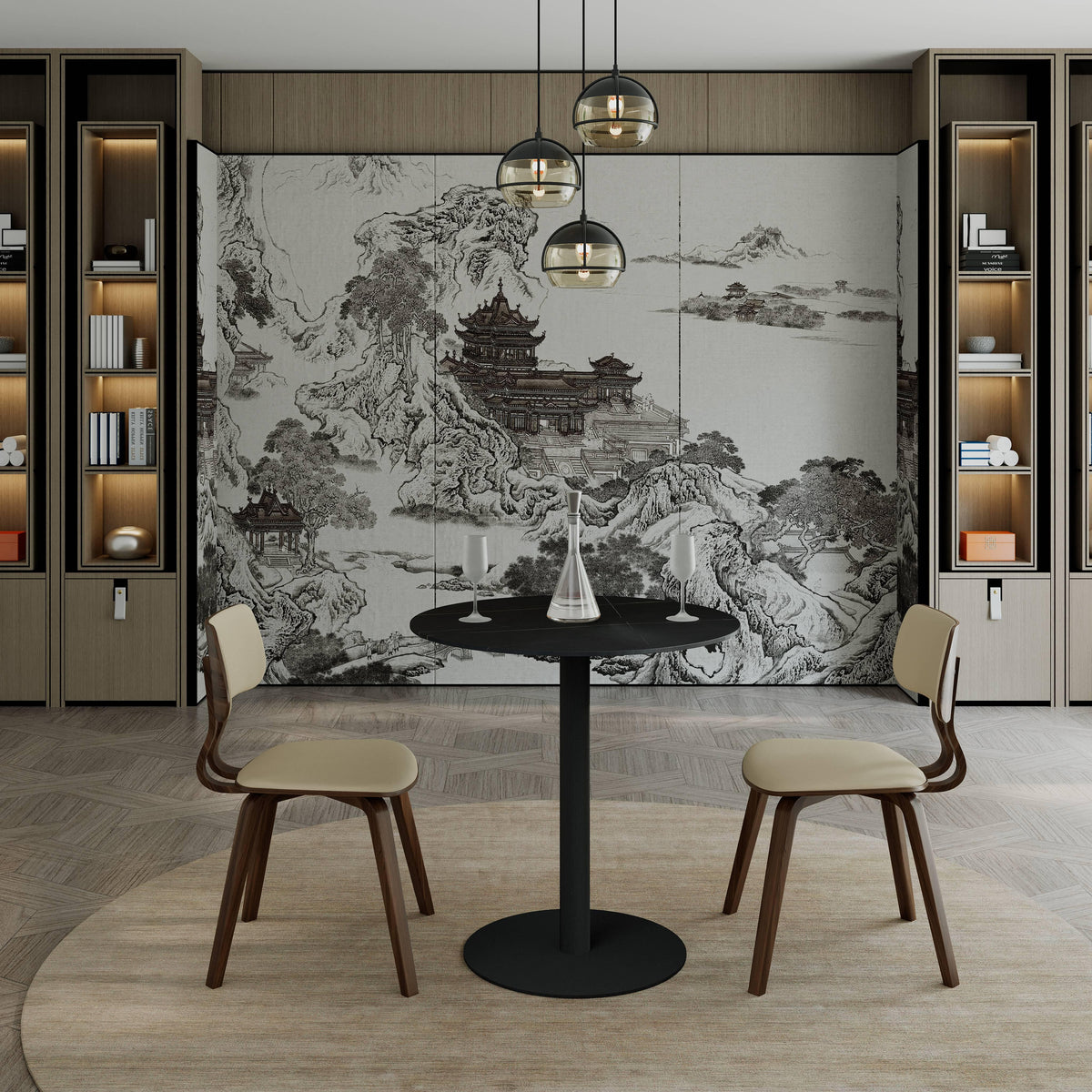 Vail Collection Dining Table Black/Gold Base With 27"/36" Round Stone Top - Elax Furniture