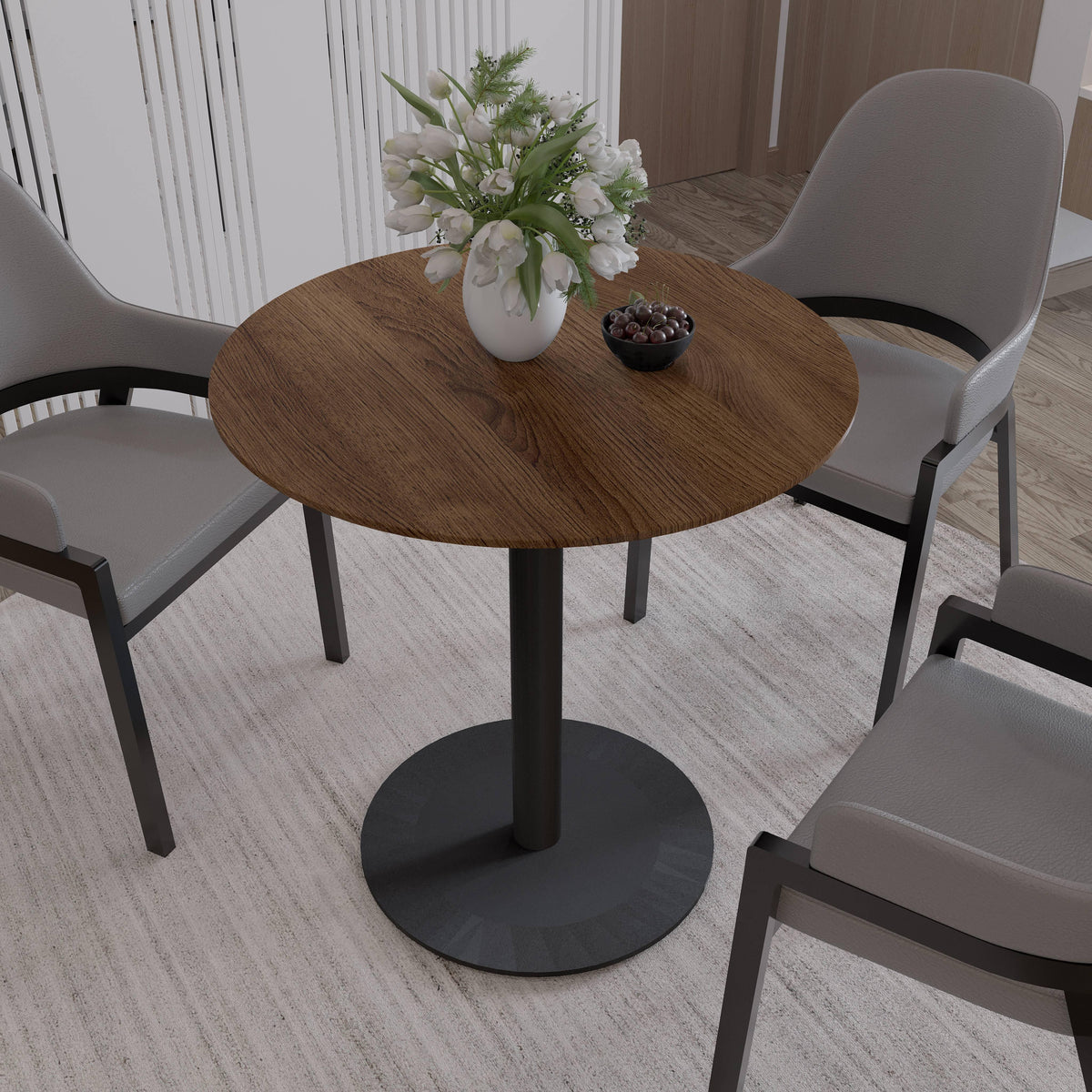 LeisureMod Vail Collection Dining Table Black/Gold Base With 27"/36" Round Black MDF Top - Elax Furniture