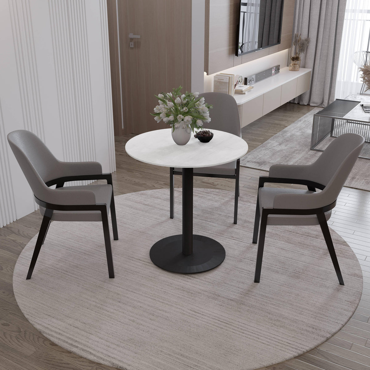 LeisureMod Vail Collection Dining Table Black/Gold Base With 27"/36" Round Black MDF Top - Elax Furniture