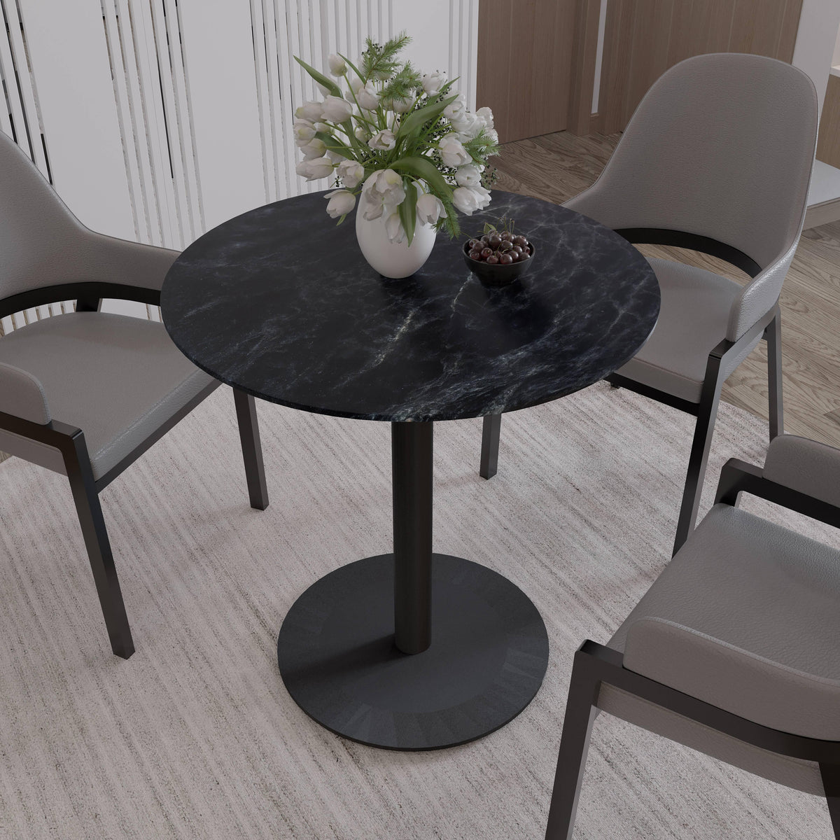 LeisureMod Vail Collection Dining Table Black/Gold Base With 27"/36" Round Black MDF Top - Elax Furniture