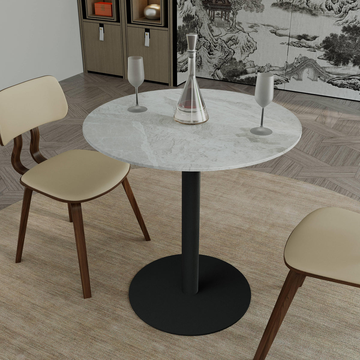 Vail Collection Dining Table Black/Gold Base With 27"/36" Round Stone Top - Elax Furniture