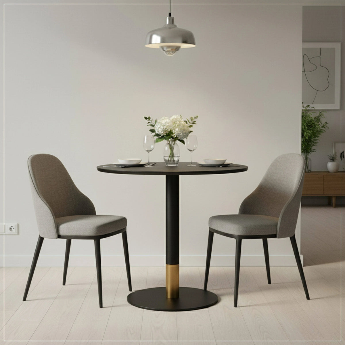 Vail Collection Dining Table Black/Gold Base With 27"/36" Round Stone Top