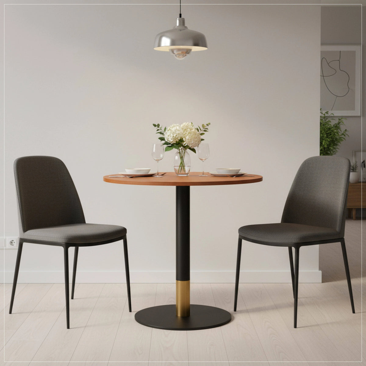 LeisureMod Vail Collection Dining Table Black/Gold Base With 27"/36" Round Black MDF Top