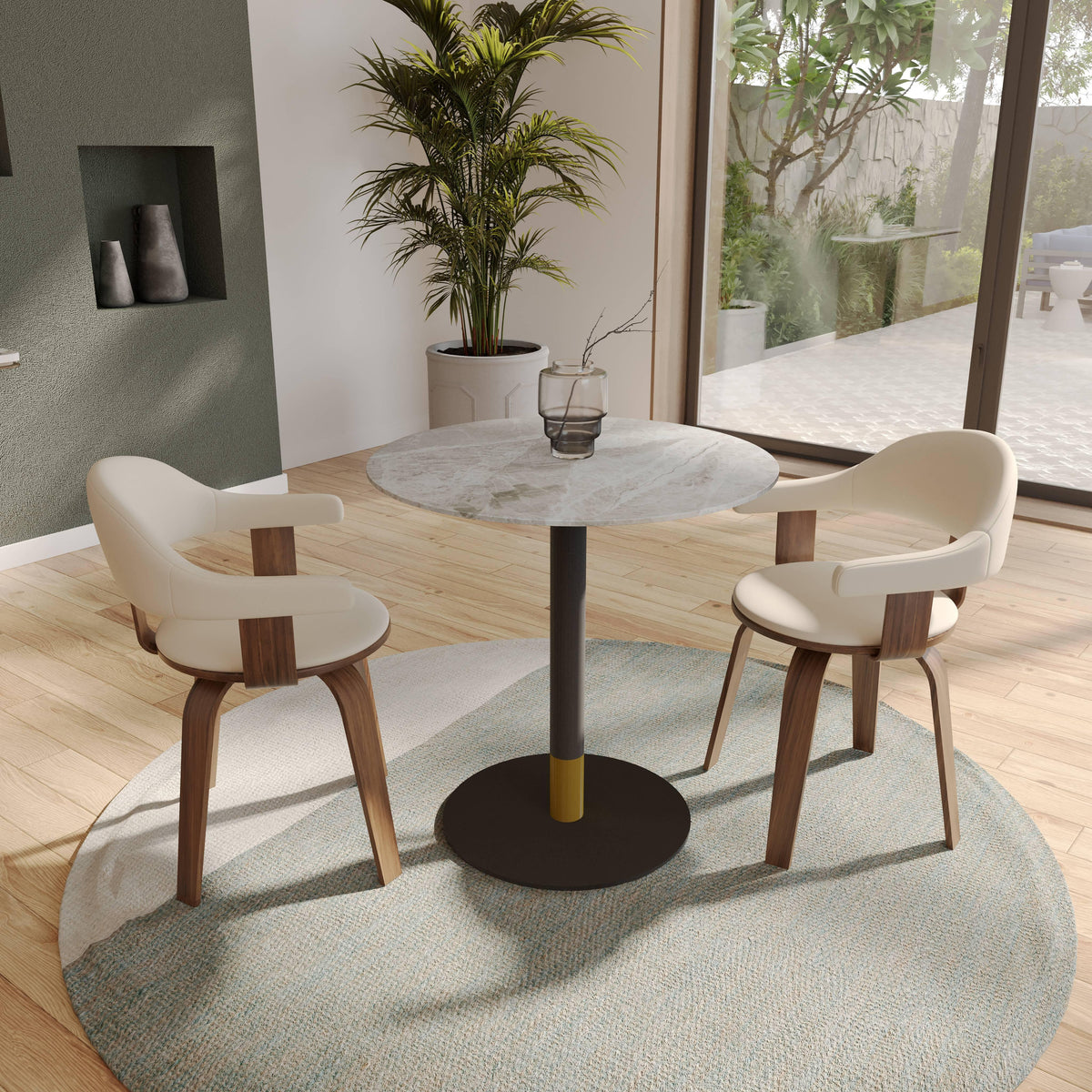 Vail Collection Dining Table Black/Gold Base With 27"/36" Round Stone Top - Elax Furniture