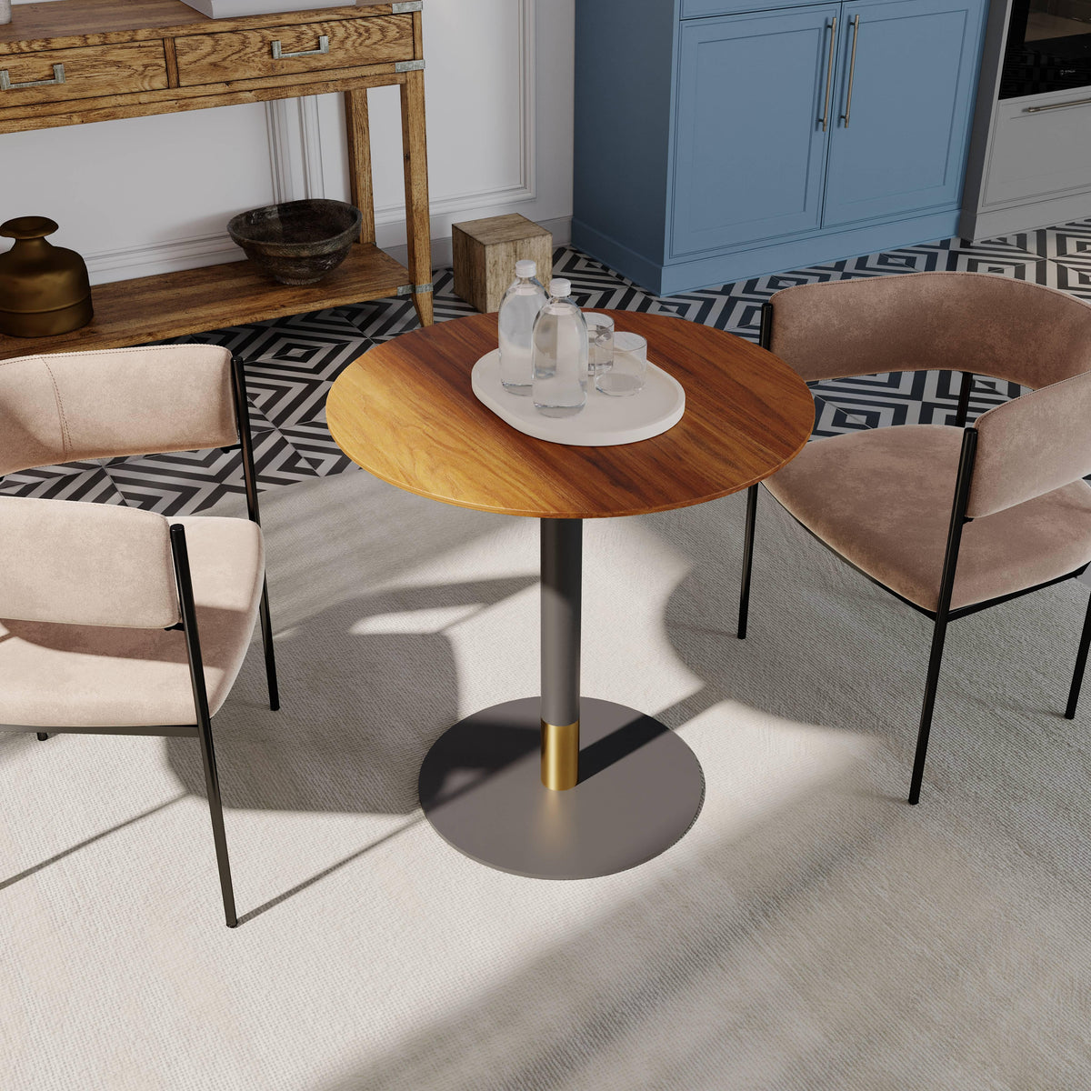 LeisureMod Vail Collection Dining Table Black/Gold Base With 27"/36" Round Black MDF Top - Elax Furniture