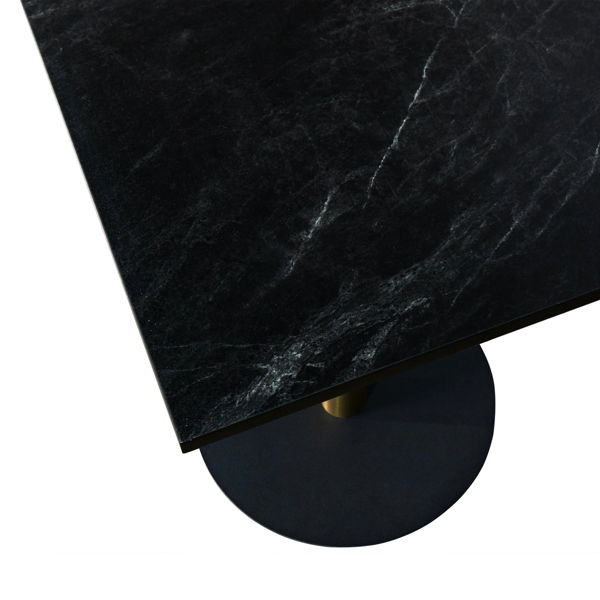 LeisureMod Vail Collection Dining Table Black/Gold Round Base With 24" Square Black MDF Top - Elax Furniture