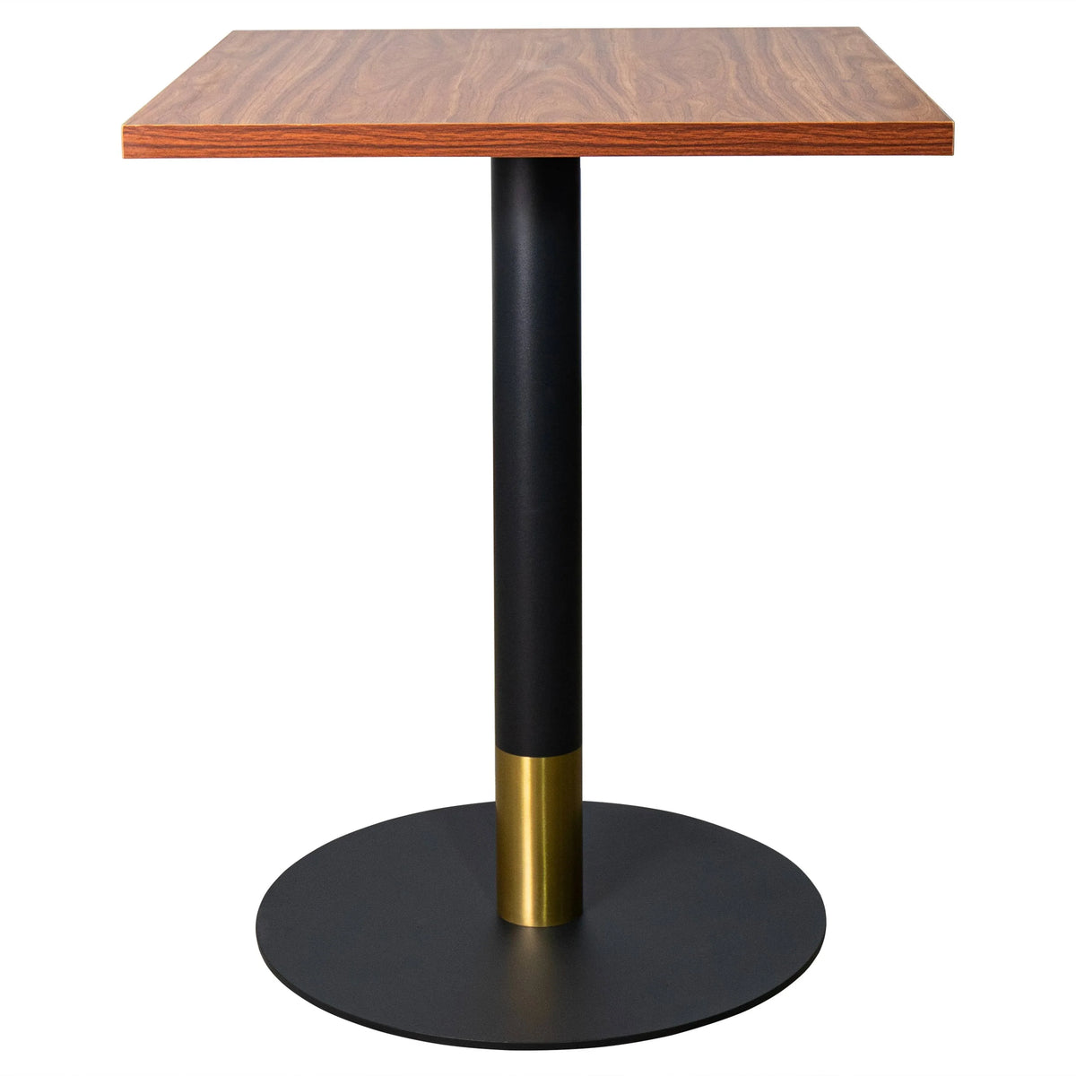 LeisureMod Vail Collection Dining Table Black/Gold Round Base With 24" Square Black MDF Top - Elax Furniture