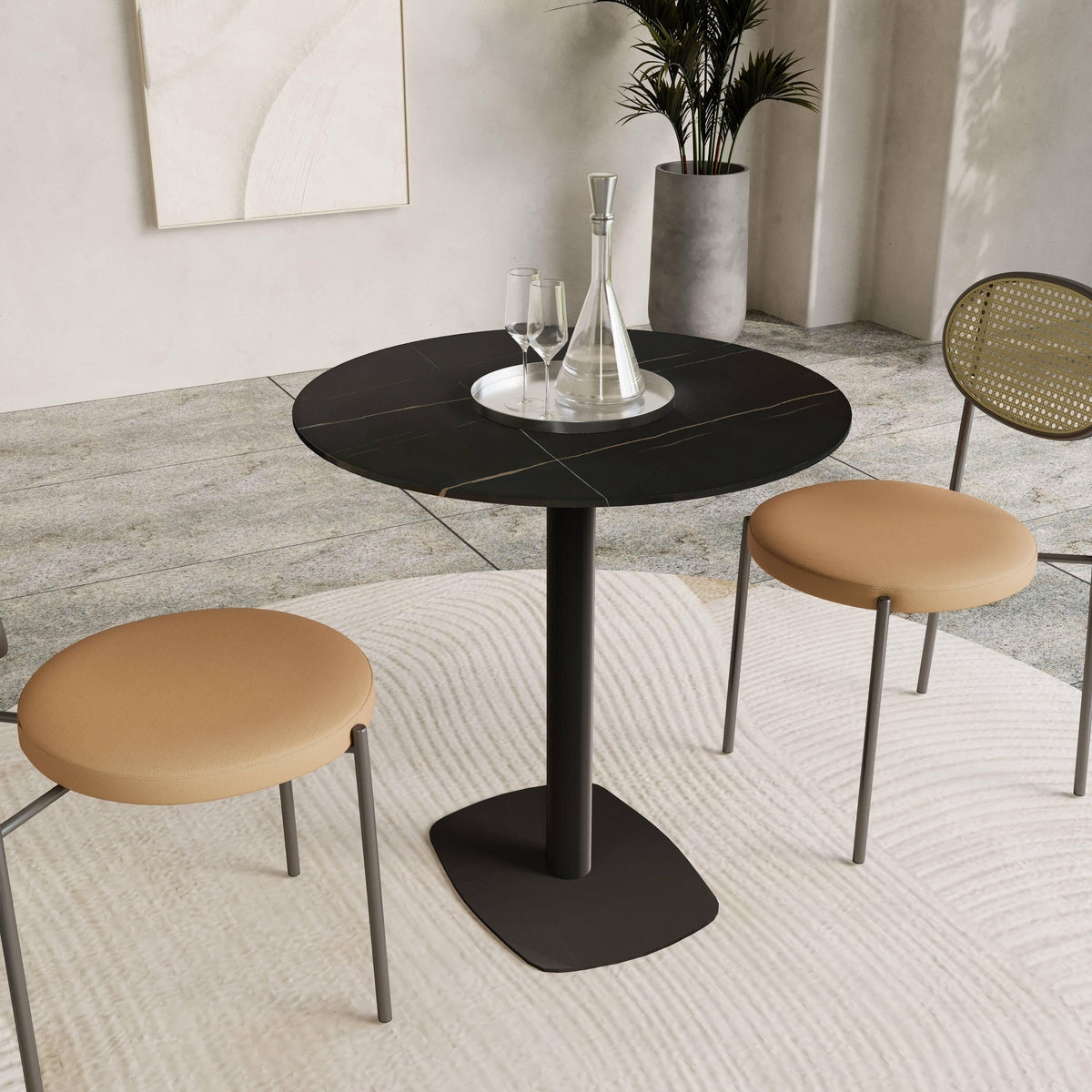 Vail Collection Dining Table Black Rectangle Base With 27"/36" Round Stone Top - Elax Furniture