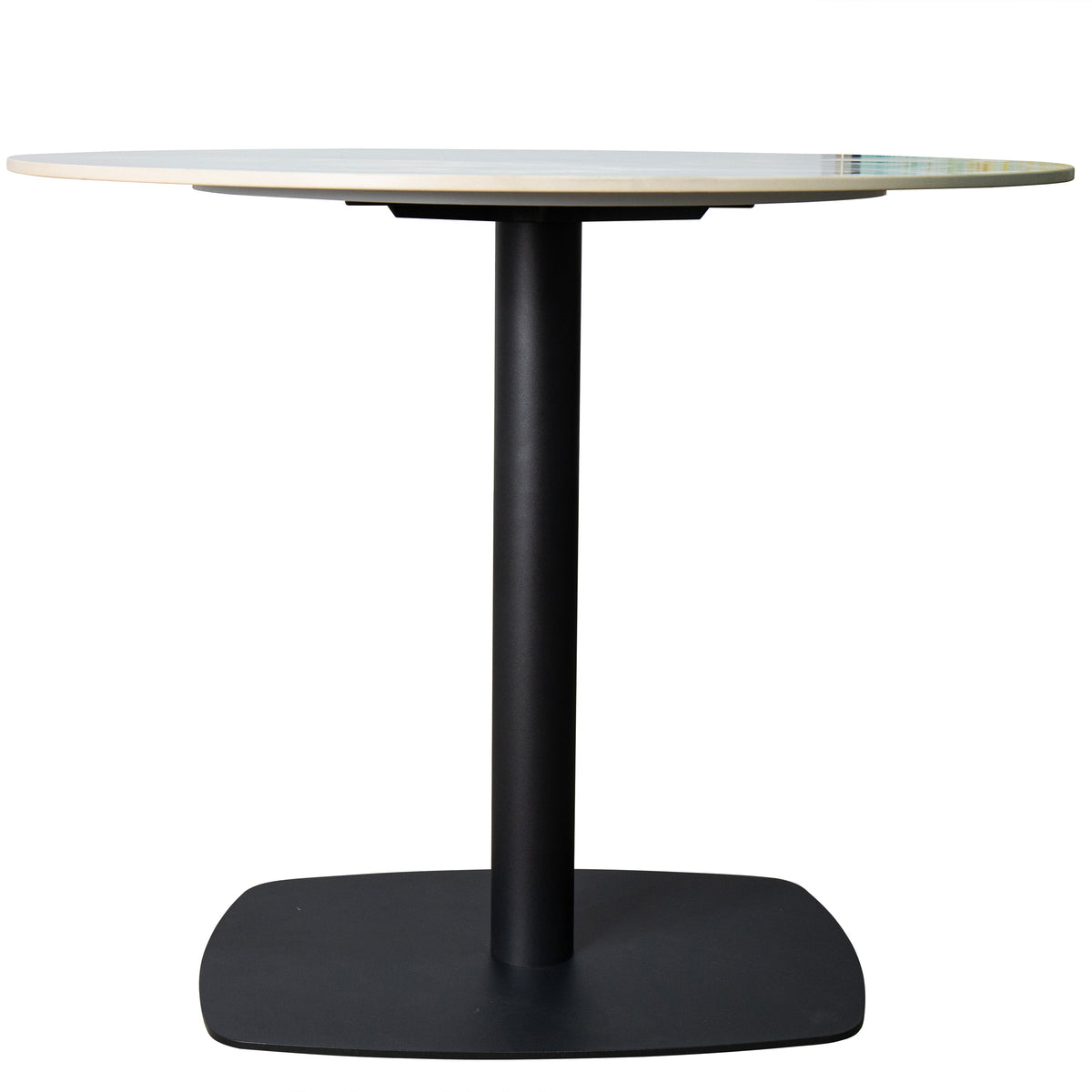 Vail Collection Dining Table Black Rectangle Base With 27"/36" Round Dark Brown MDF Wood/Sintered Stone Top 36 Inches Grey Stone Dining Table Leisuremod