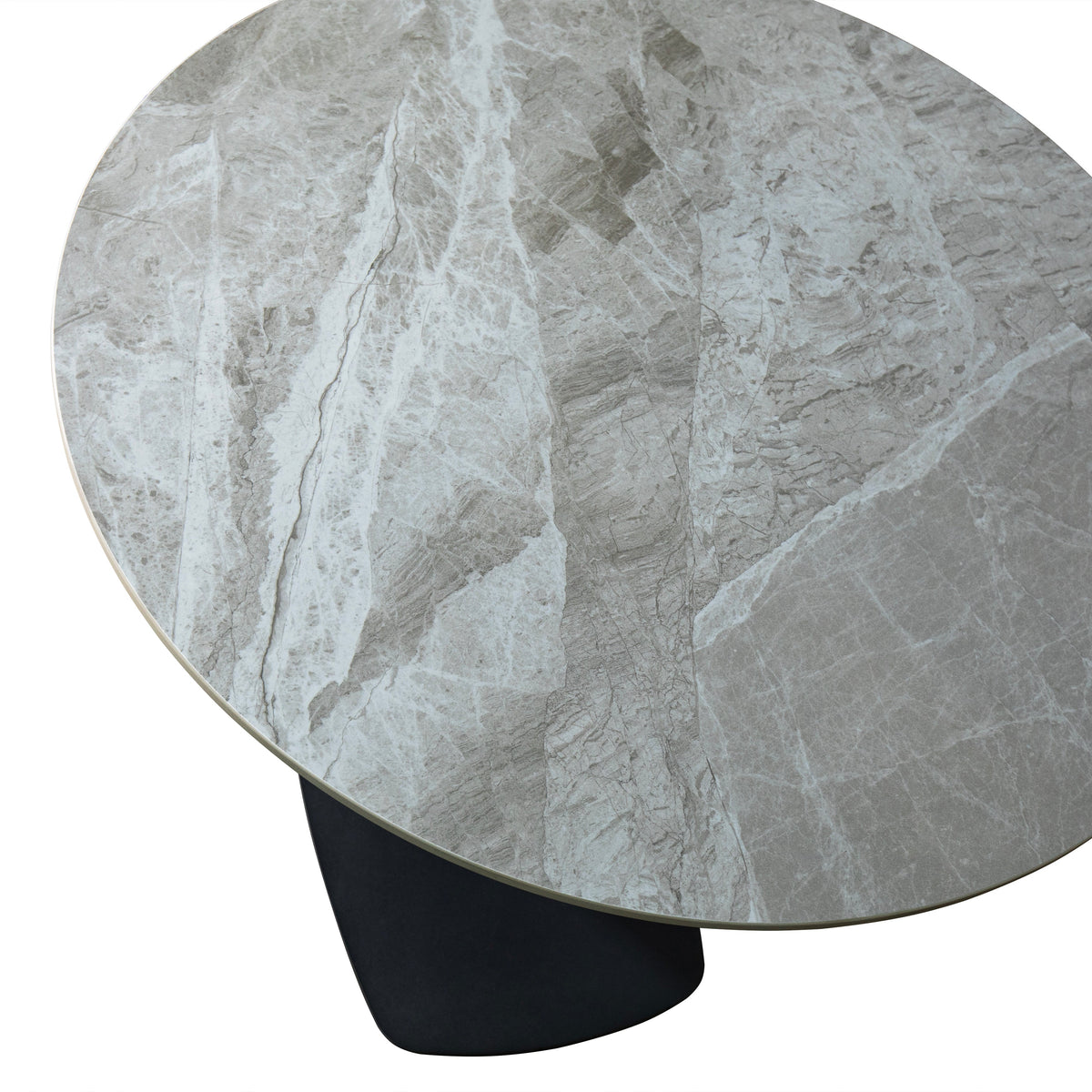 Vail Collection Dining Table Black Rectangle Base With 27"/36" Round Dark Brown MDF Wood/Sintered Stone Top 36 Inches Grey Stone Dining Table Leisuremod