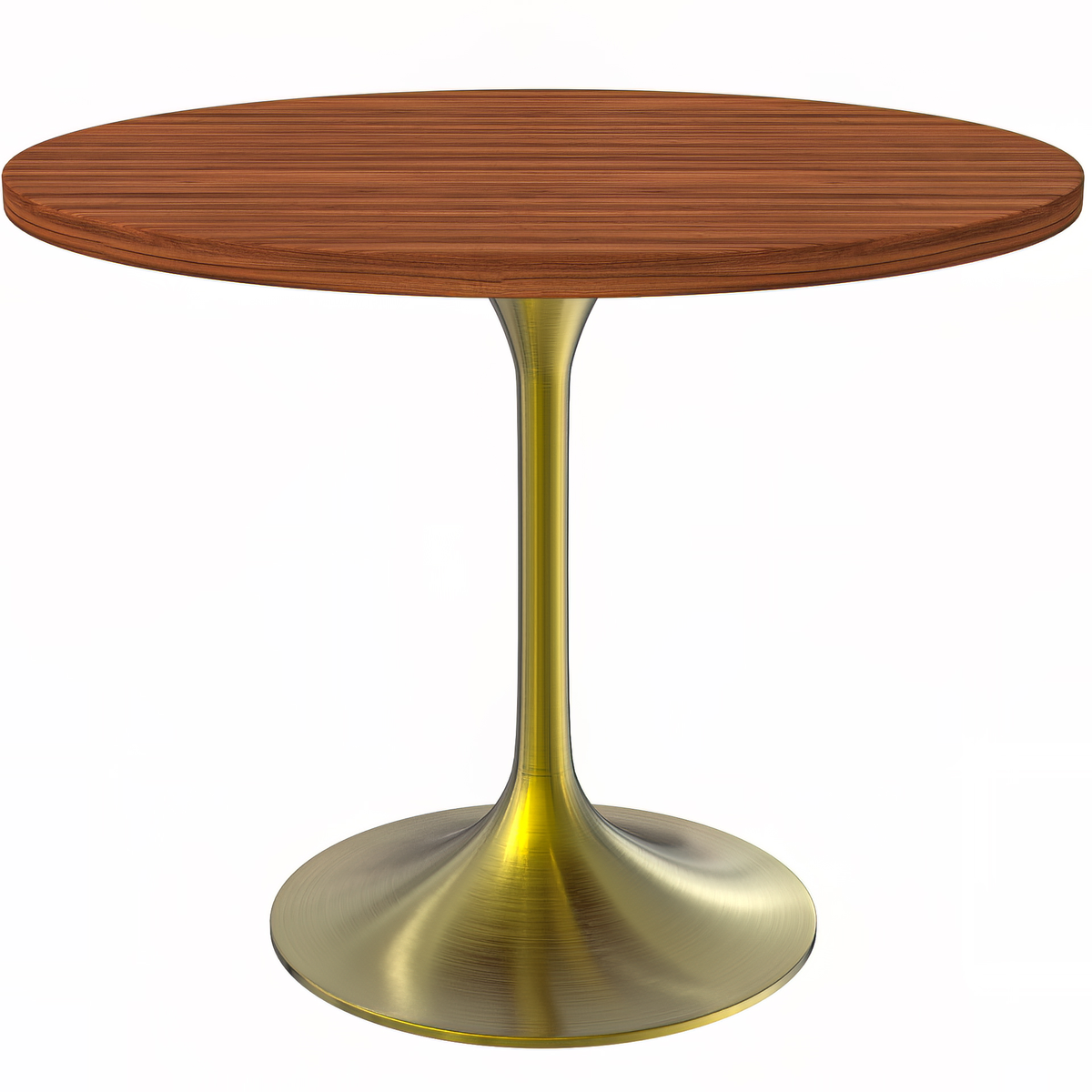 Verve Round Dining Table with MDF/Sintered Stone/Resin Tabletop in Gold Stainless Steel Pedestal Base MDF 36 Inch Cognac Brown Dining Table Leisuremod