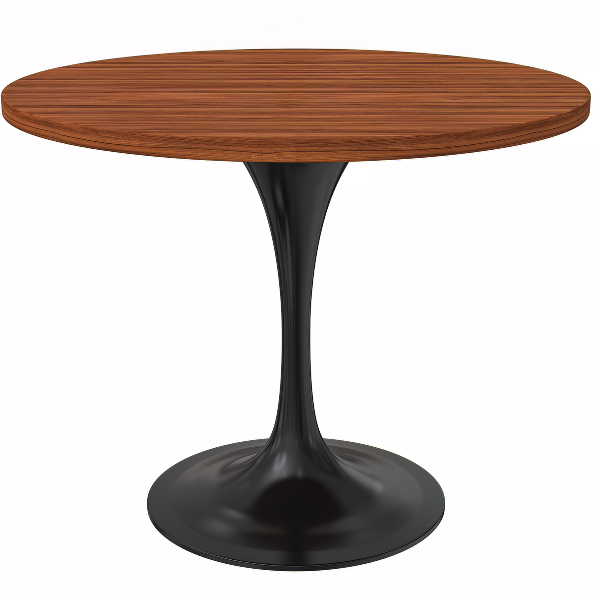 Verve Round Dining Table with MDF/Sintered Stone/Resin Tabletop in Black Stainless Steel Pedestal Base MDF 36 Inch Cognac Brown Dining Table Leisuremod