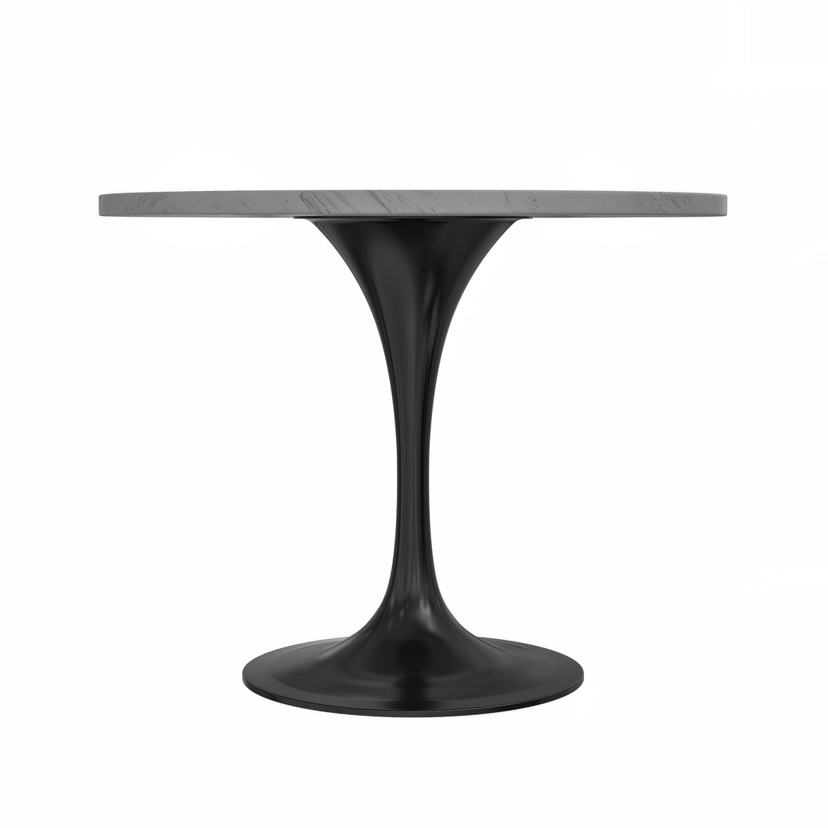 Verve Round Dining Table with MDF/Sintered Stone/Resin Tabletop in Black Stainless Steel Pedestal Base Resin 36 Inch White Resin Dining Table Leisuremod